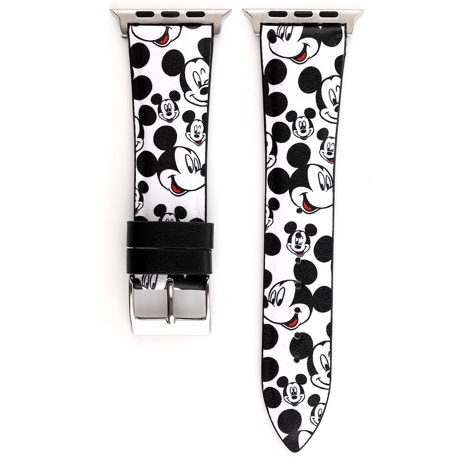 Cute Cartoon Leather Band Lovely Style Replacement Strap Wristband Compatible with Apple Watch Series 4 44mm and Series 3/2/1 42mm - Mickey,White