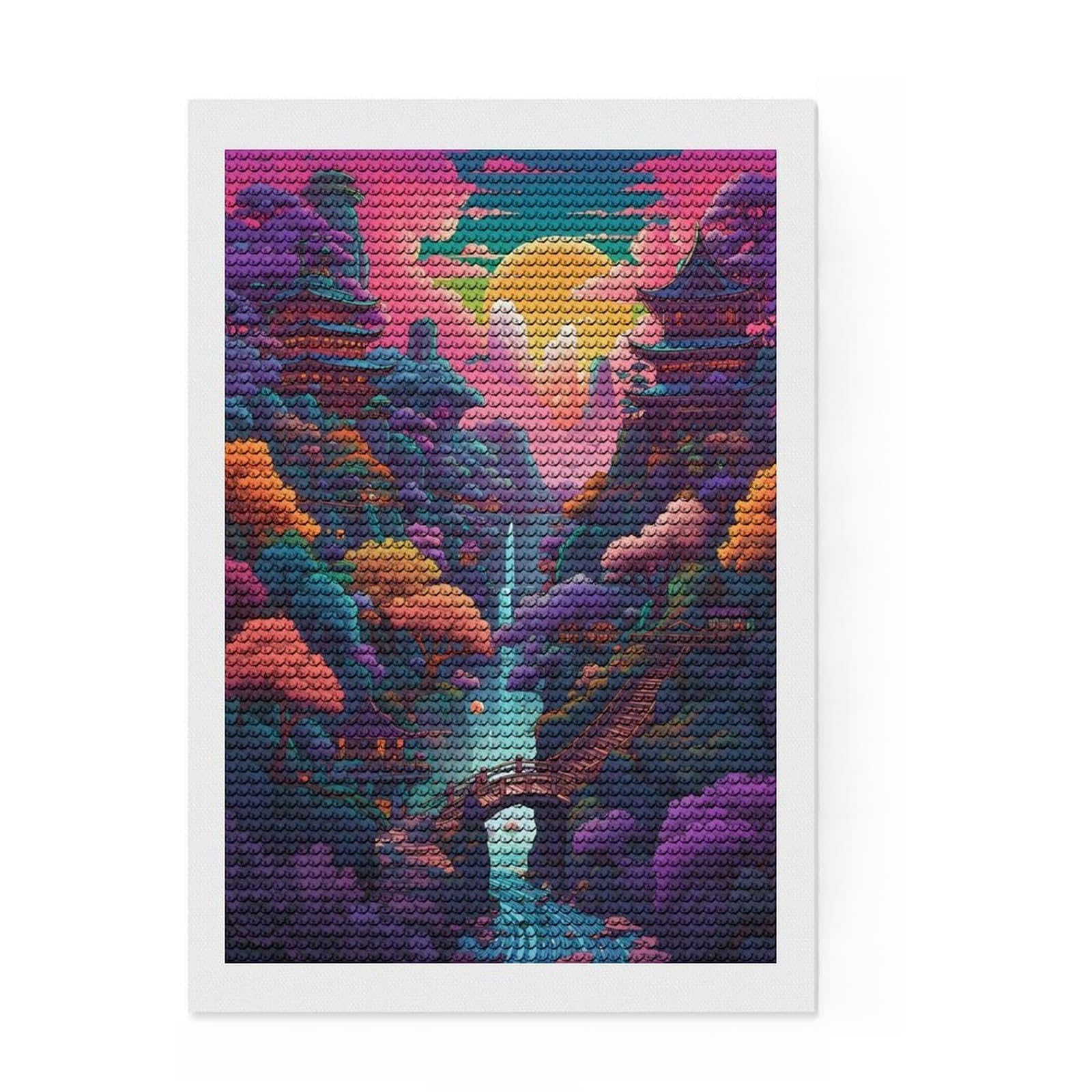 Junmoney Fantasy Landscape 5 5D Diamond Painting Kit 8"x12", Round Gems, Aesthetic Room Decor, Seasonal Gift Choice, Gift Idea, Leisure Activity