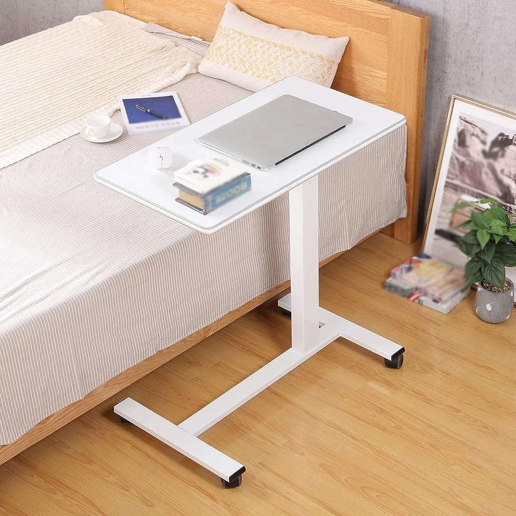 Generico Tavolo da Letto Mobile Regolabile in Altezza con Ruote bloccabili, Comodino Girevole in Piedi, Tavolo da Letto ospedaliero Pneumatico, scrivania Portatile per Laptop sopra Il Letto per l'uff