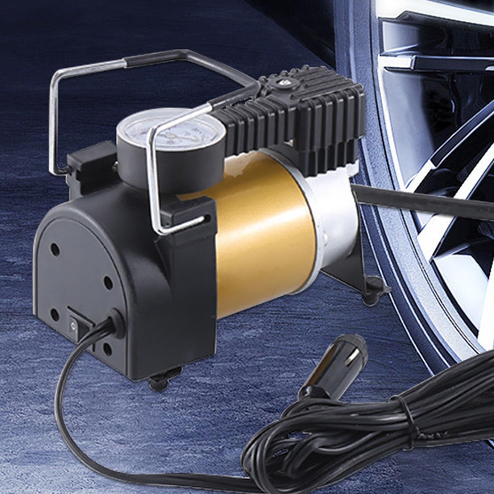Compressore d'Aria Portatile, Gonfiatore per Pneumatici per Auto 12V 150 PSI con Manometro Analogico, Sostituzione per Pneumatici per Auto, Bici, Palloni Sportivi (Stile rotore)