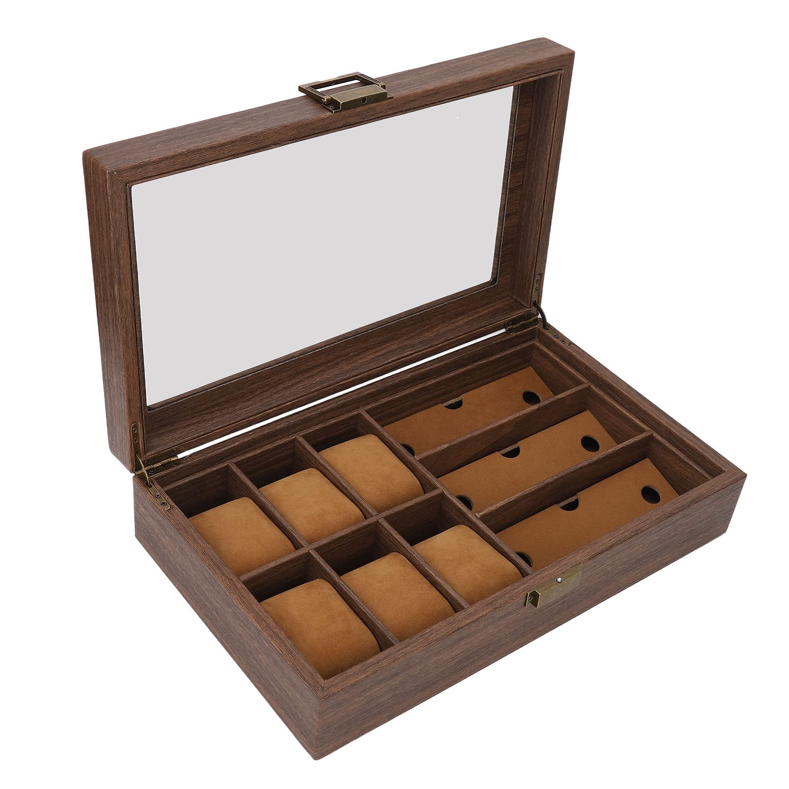 Caja de reloj de madera a prueba de polvo impermeable reloj de grano de madera retro organizador de almacenamiento de múltiples relojes caja de exhibición de gafas
