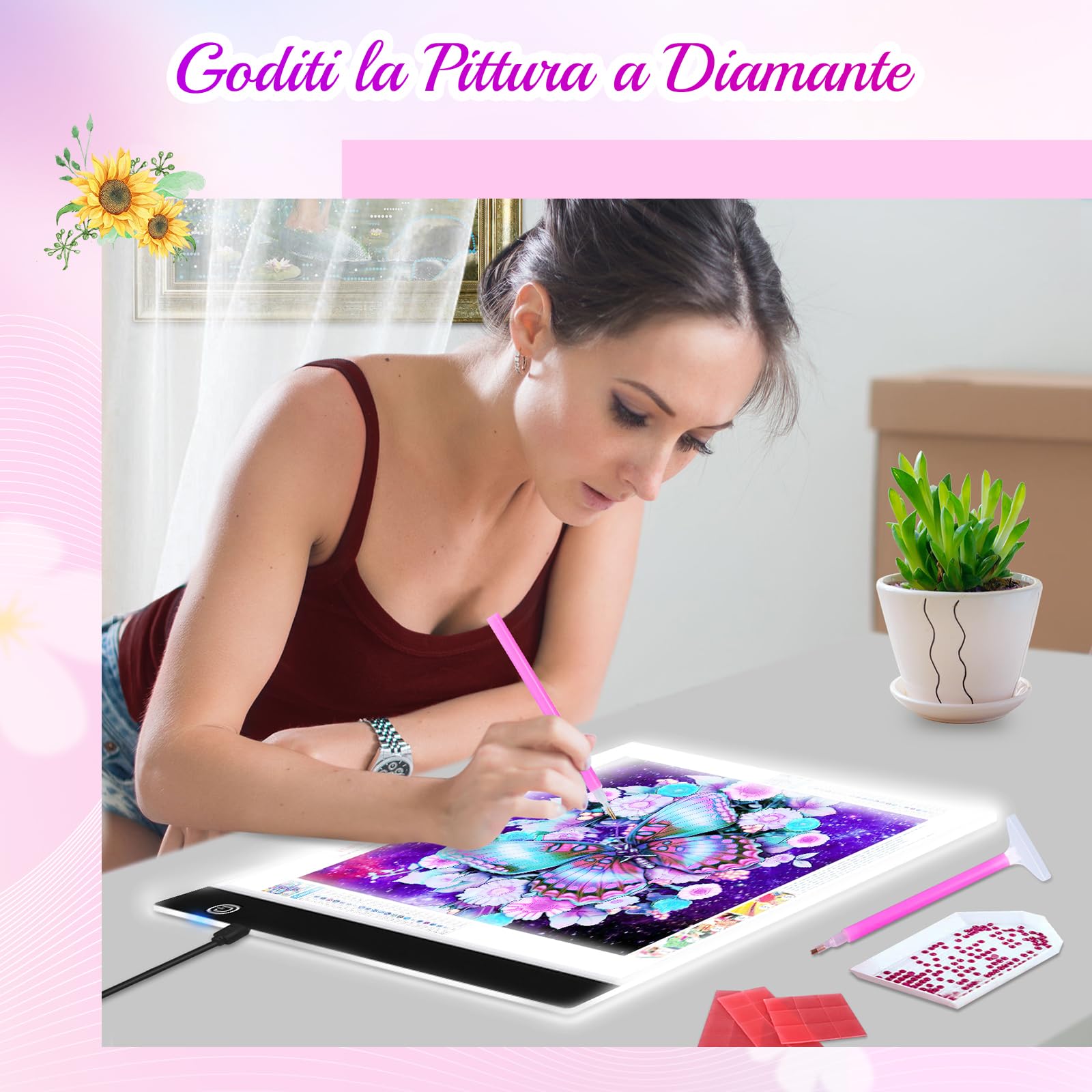 Guiseapue A4 Lavagnetta Luminosa per Disegnare, Lavagna Luminosa Bambini Artisti, Regolabili Tavoletta Luminosa per Pittura, Disegno, Schizzi, Pittura Diamante,Animazione