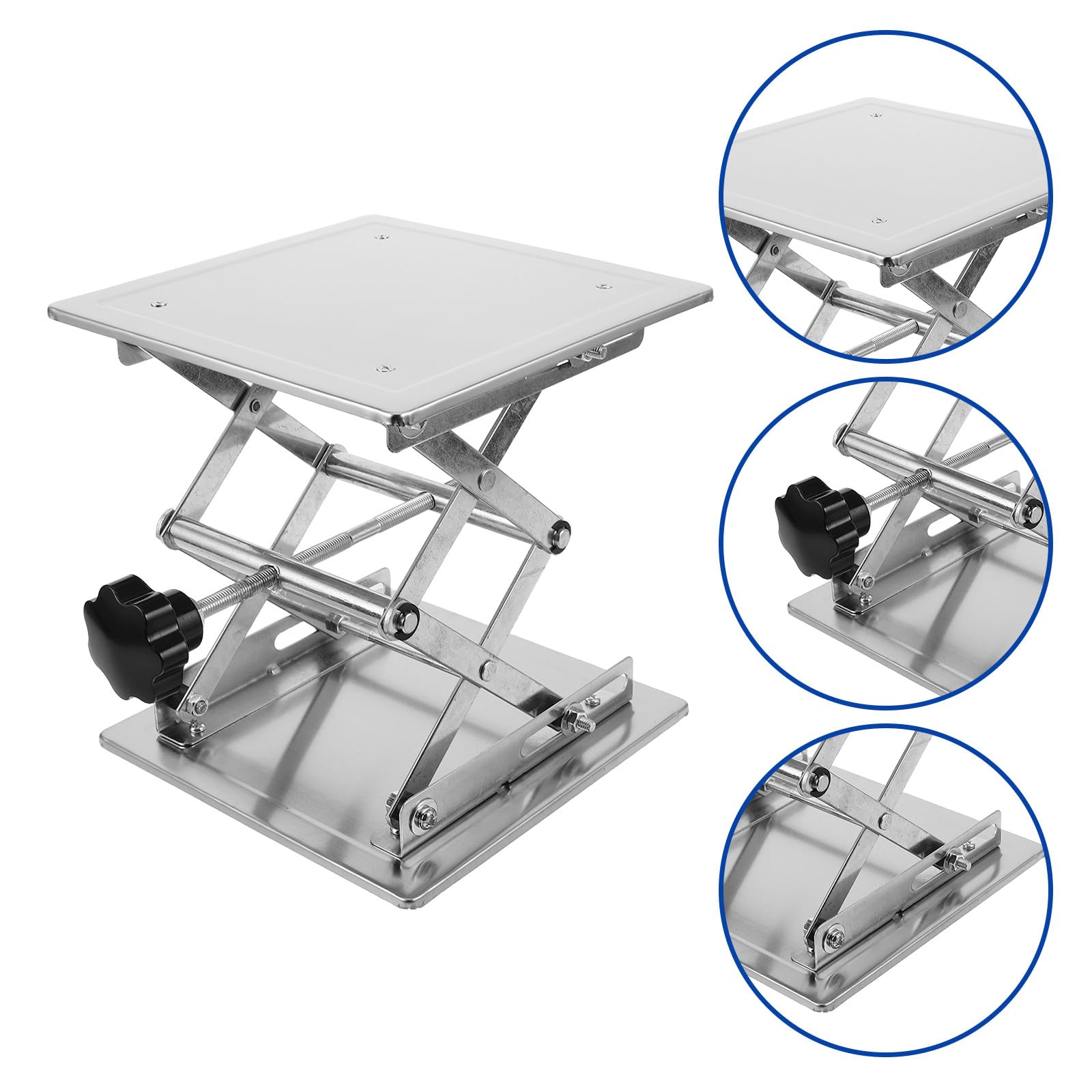 Soporte de elevación manual ajustable de acero inoxidable de 200 x 200 mm, mesa de plataforma para soporte de laboratorio