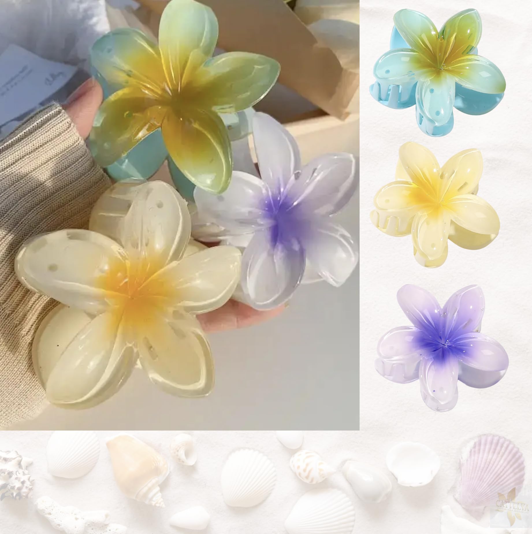 2 Adet Mor Beyaz, Lotus Saç Tokası Kadın Saç Tokası Lotus Çiçeği Toka, Büyük Boy 8 CM (Mor ve Beyaz Renk)