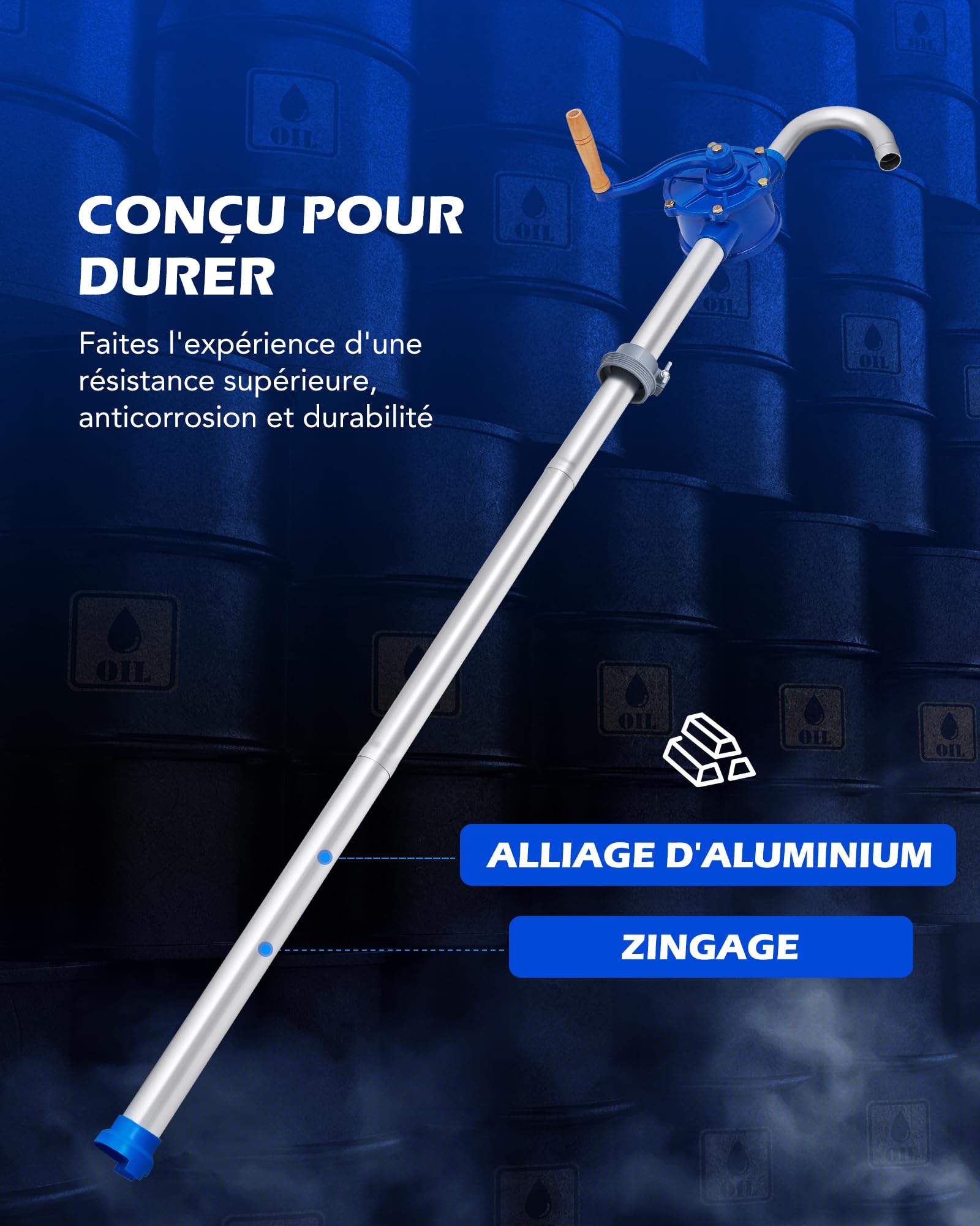 Orion Motor Tech Pompe Manuelle Carburant pour Fût 200L, Pompe de Transfert à Manivelle en Aluminium pour Diesel et Huile Moteur, Pompe à Huile avec Tuyau de 1m pour Fûts de 60 à 200 Litres