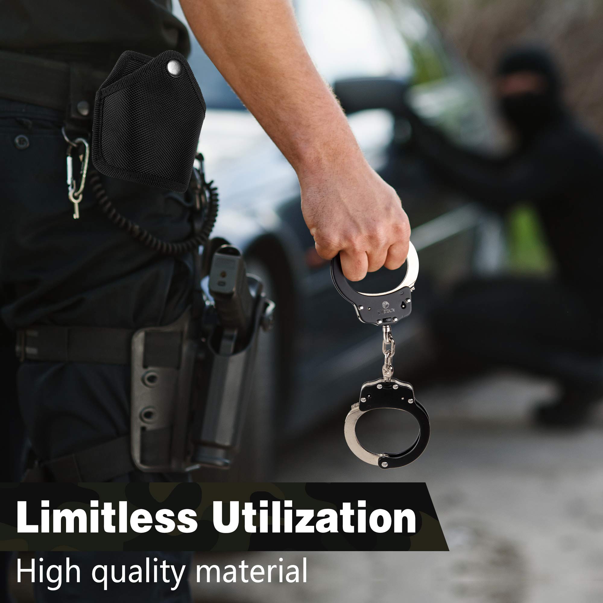 TacStealth Handcuffs with Two Keys & Handcuffs Case Heavy Duty Black