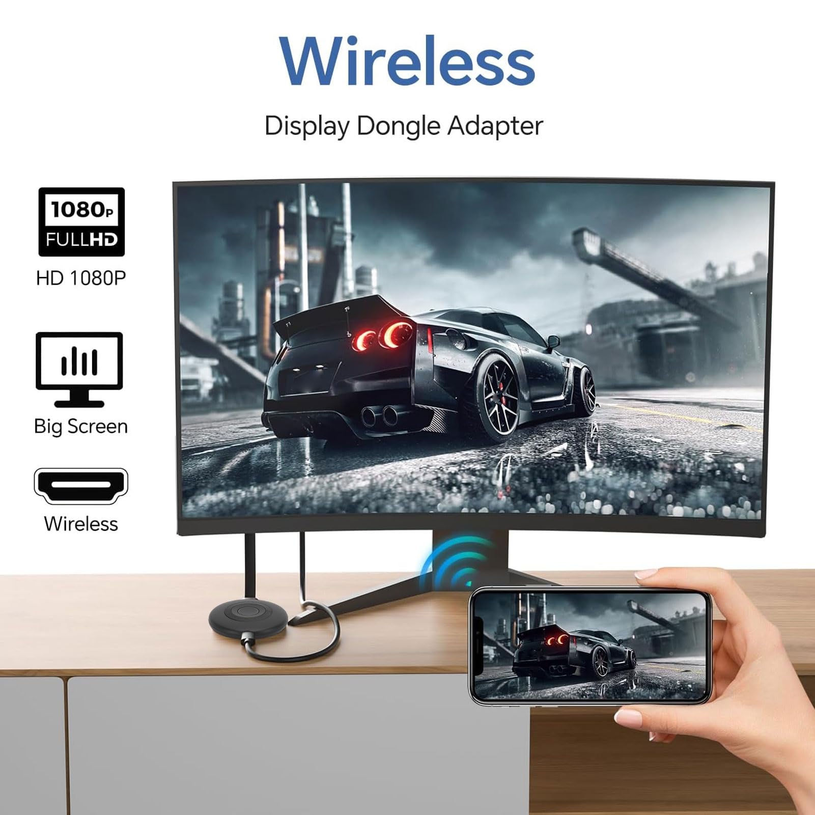 Annadue Adattatore Display Wireless Extender Streaming 4K HD Dongle Wireless per Mirroring dello Schermo, Compatibile con TV, Monitor, Proiettori