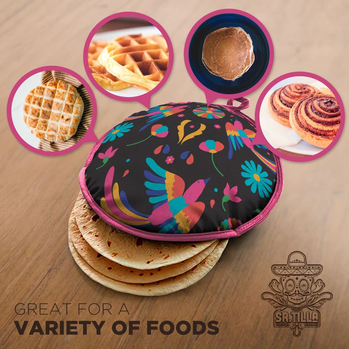Black Bird Otomi Tortilla-Wärmer – 2 Stück Baumwollbeutel 27,9 cm und 20,3 cm – hält Tortillas warm und elegant für Taco-Dienstag