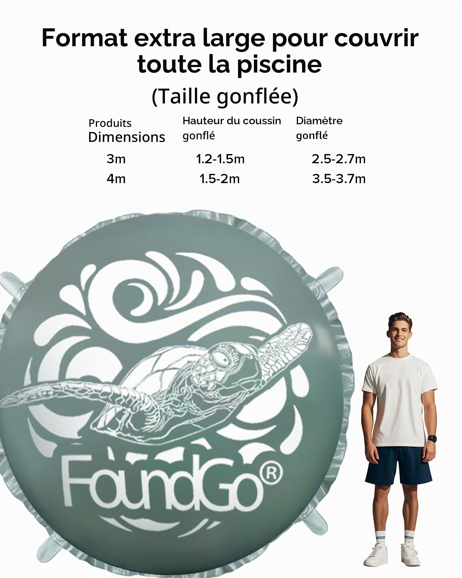 FoundGo Coussin de Piscine pour l'hiver Rond [XXL Ø4m 0.4mm épais] Coussin d'air avec Oeillets Coussin d'hiver Gonflable pour Piscine avec 2X Rouleaux de Corde & Kit de réparation, Vert