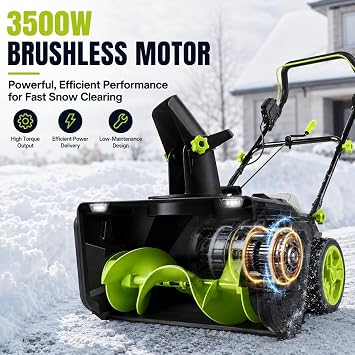 40V Lithium Battery Cordless Snow Blower, 3500W Brushless Motor Snow Thrower with 2/4 Batteries & 1/2 Charger, 50cm/20in Clearing Width, 7.6m/25ft Throw for Driveway & Patio 2Batteries