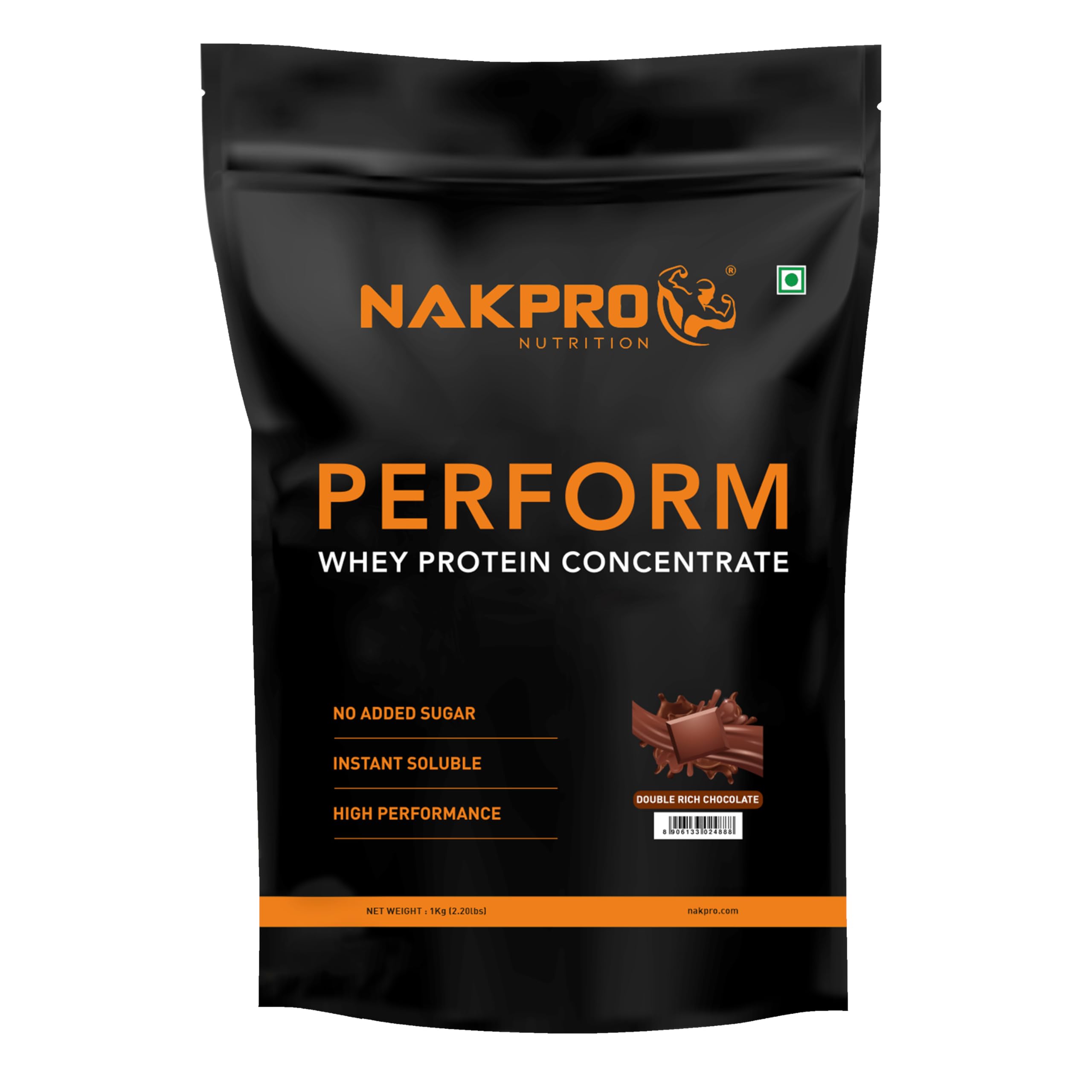 NAKPRO Perform Whey Protein Concentrate 1kg Double Rich Chocolate | 24g Protein, 5.3g BCAA | Trustified Certified 100% Authentic Supplement Powder & No Adulteration | Fast Absorbing Whey Protein Powd