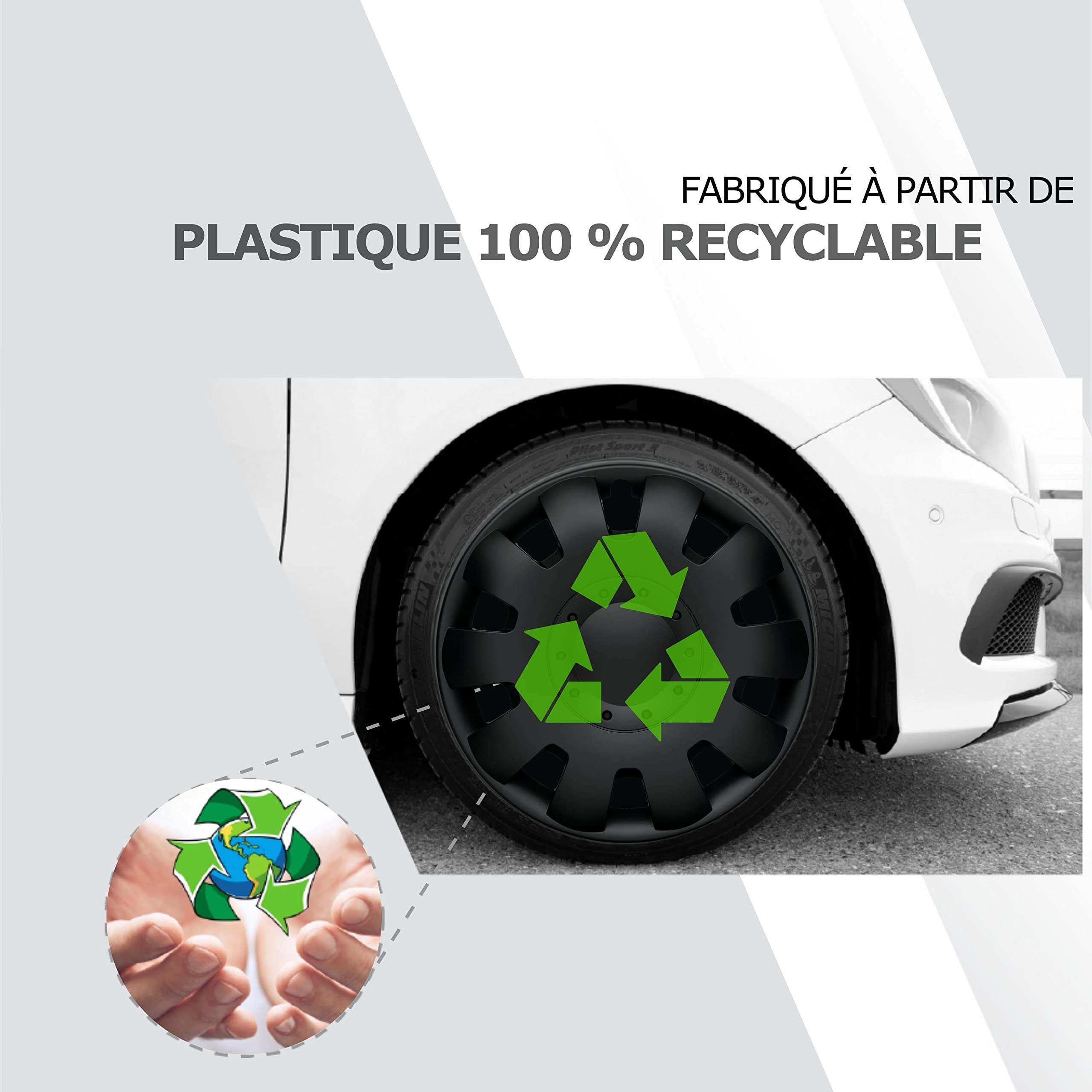 Enjoliveurs Noirs Mat 16 Pouces - Lot de 4 enjoliveurs de 13 à 16 Pouces - Neptun pour la Plupart des Marques de Voitures et Jantes en Acier - Enjoliveurs Noirs ou argentés