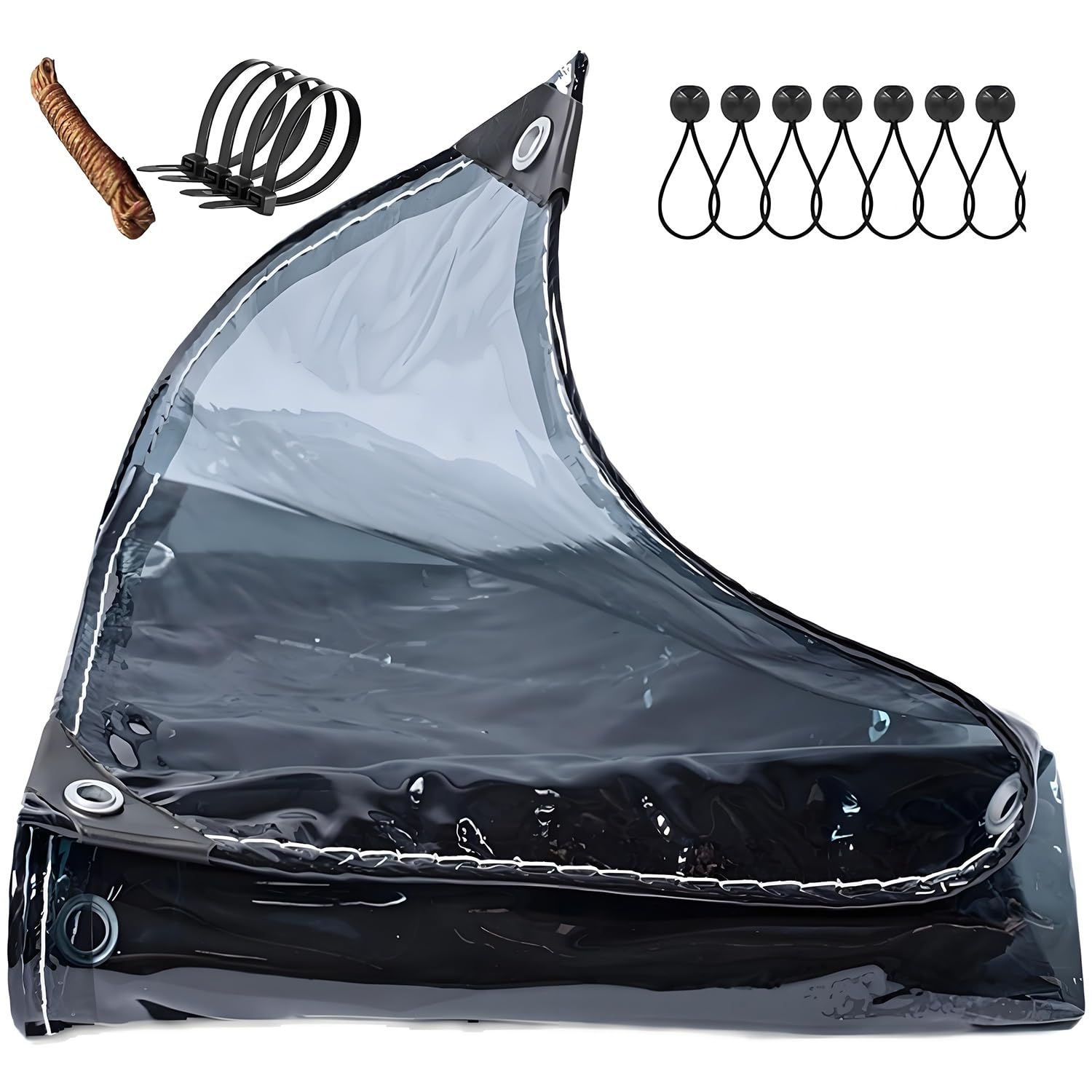 Telone trasparente con occhielli, 0,35 mm, impermeabile, copertura protettiva in PVC per campeggio, dimensioni 1,5 x 2,5 m, 1,5 x 3,5 m, 1,5 x 4,5 m, 1,5 x 6 m (3,6 x 5 m)