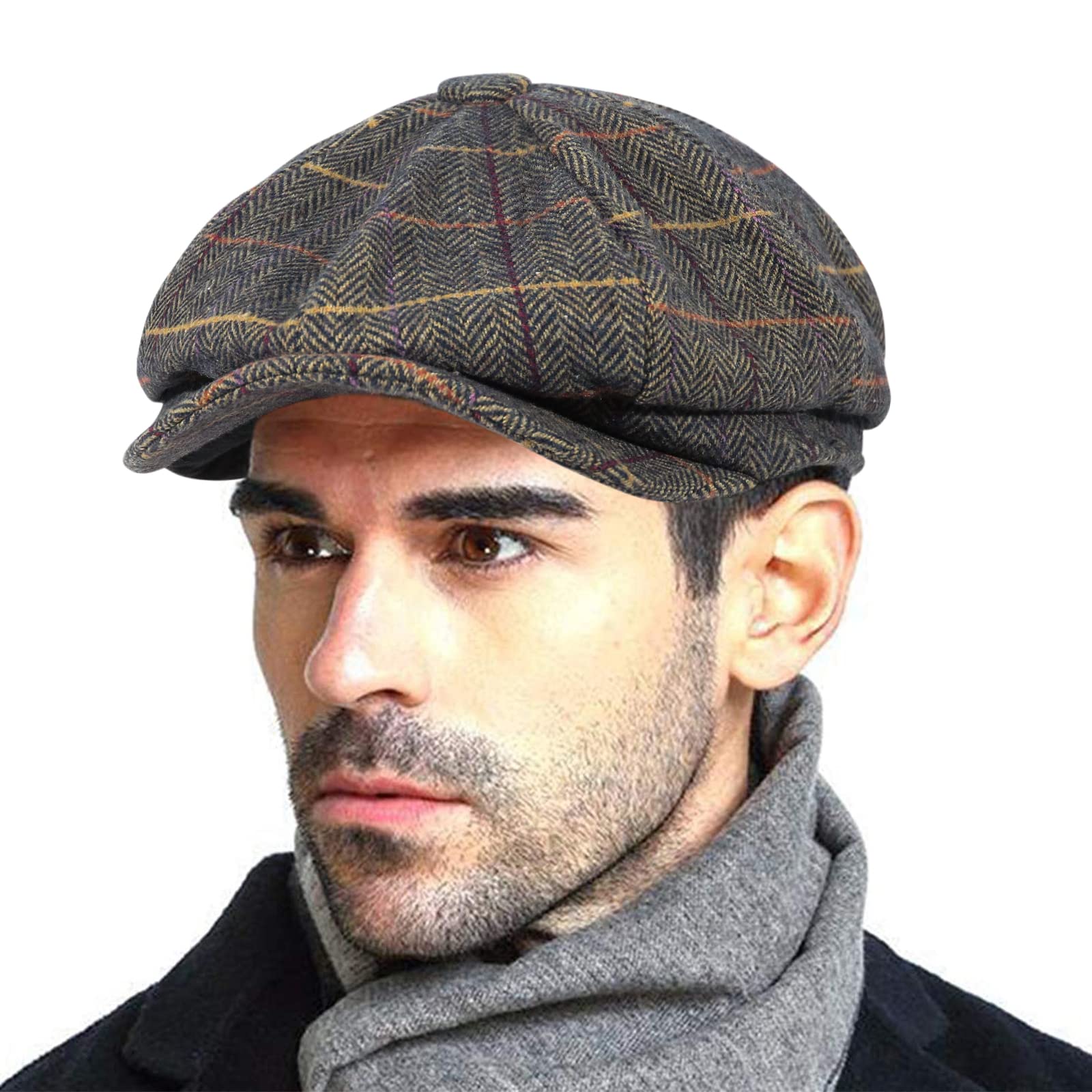 Fashion Men’s Classic Newsboy Gatsby Hat Blend Wool Vintage Flat Ivy Cabbie Cap Boyfriend Gifts(Medium/Large/X-Large)