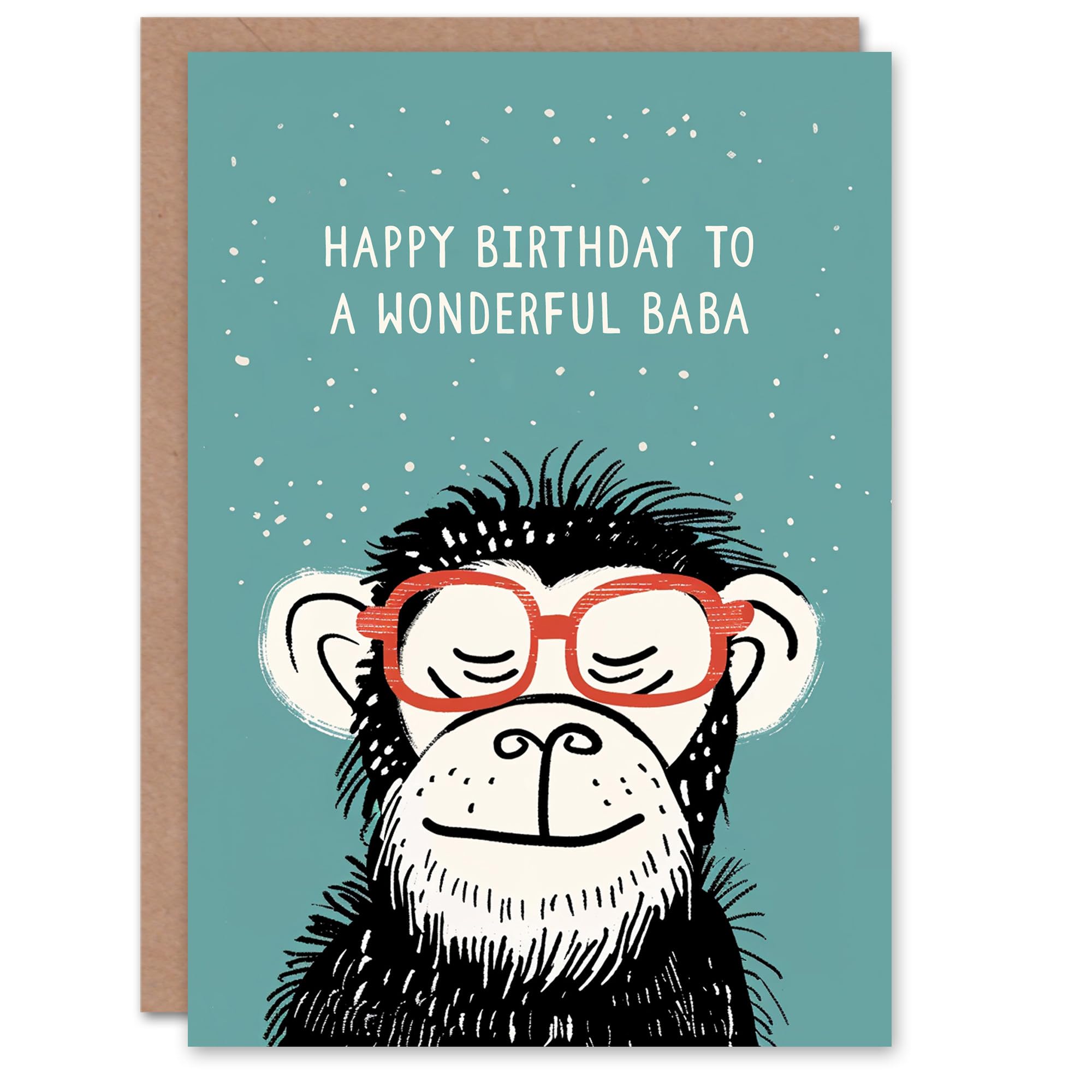 Artery8 Happy Birthday to a Wonderful Baba Cheeky Chimp Nerd Chimpanzee Monkey Non Binary Gender Neutral Card