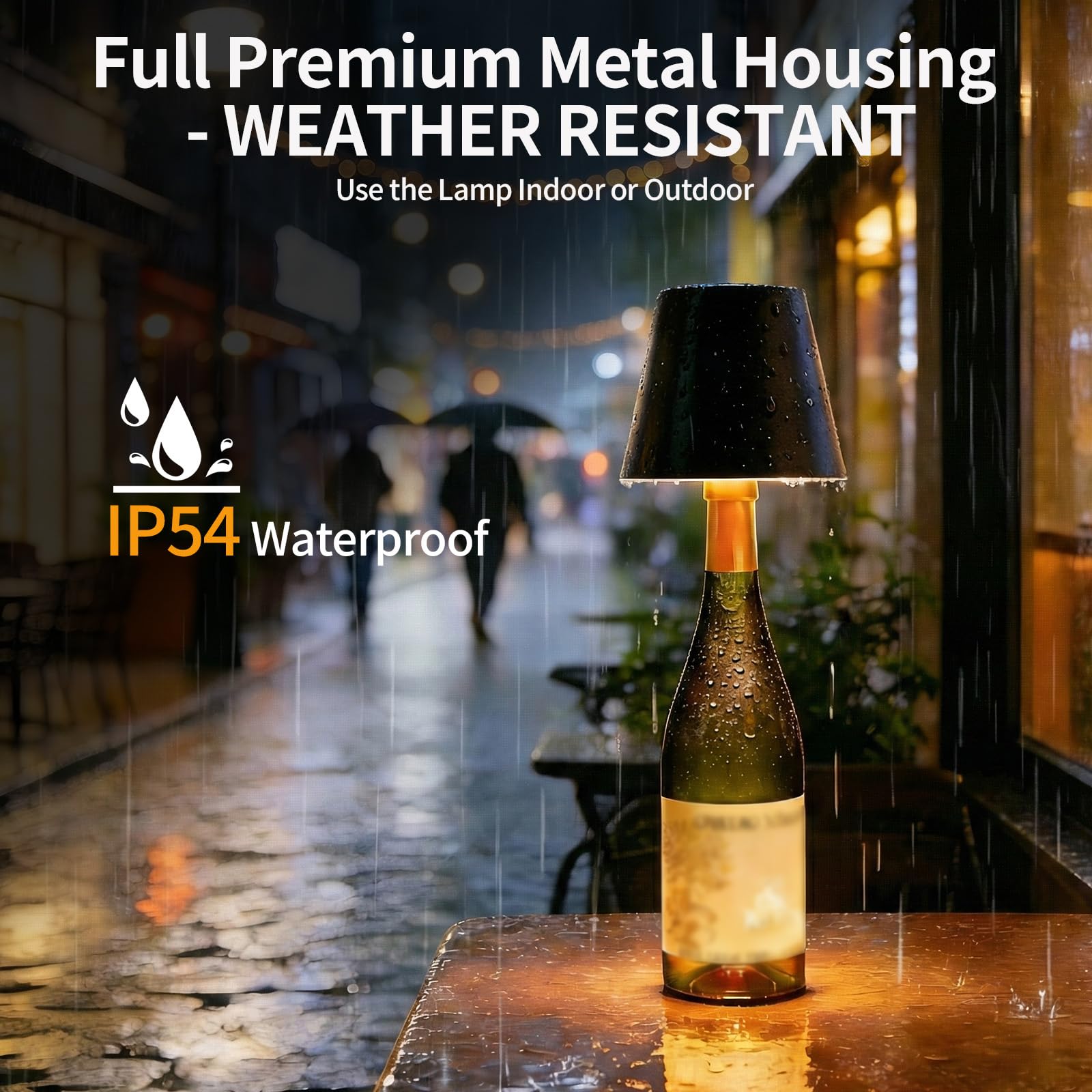 Lámparas LED para Botella 2 Piezas, Lámparas de Mesa Inalámbricas Recargables para Interior y Exterior – 3 Temperaturas de Color, Regulación Continua, IP54, Cuerpo Metálico, 5300 mAh, Negro