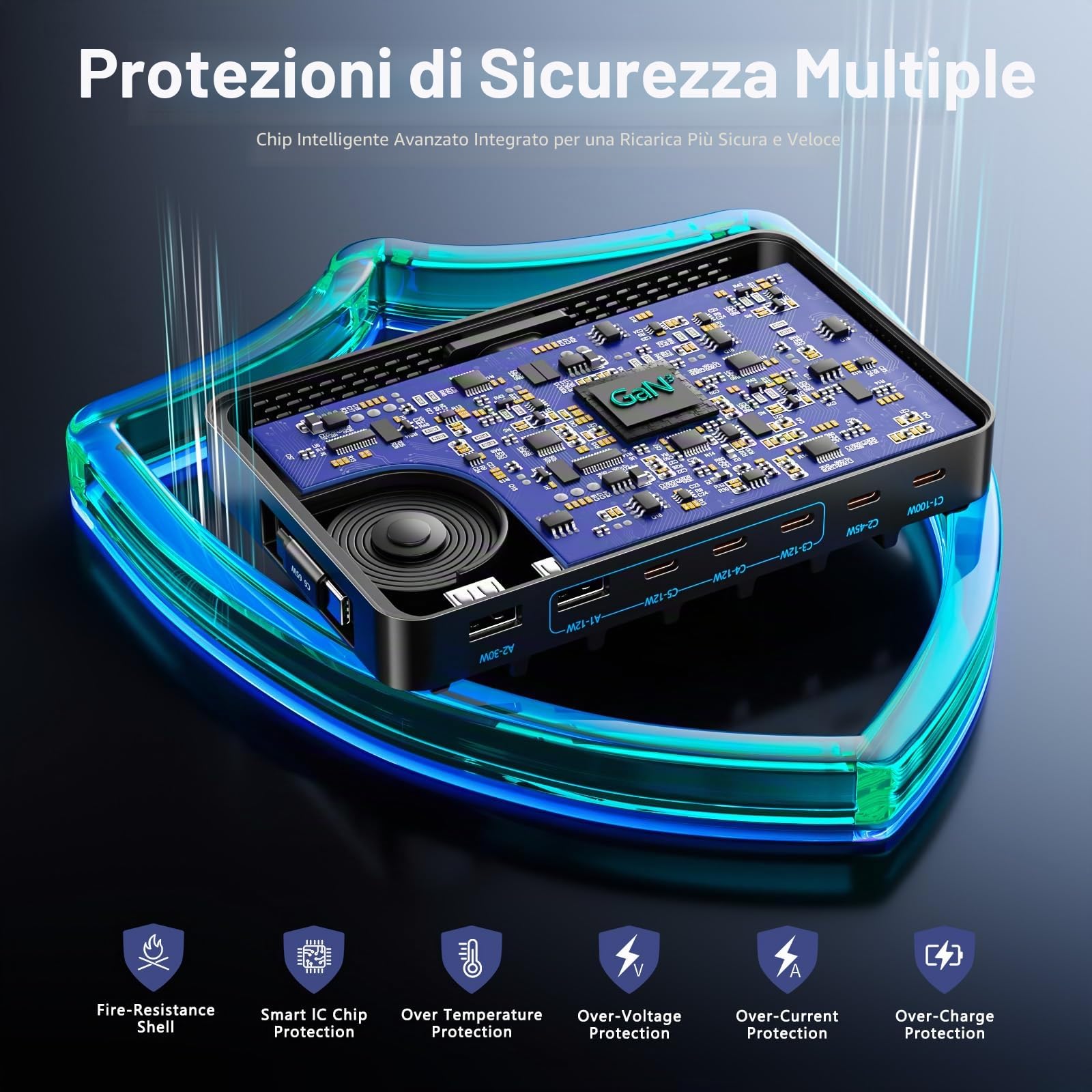 Stazione di ricarica USB da 288W per più dispositivi, GaN PD 100W, 8 Porte USB-C, con divisori regolabili e 8 cavi, per iPhone, iPad, Samsung, MacBook Pro/Air, Tablet