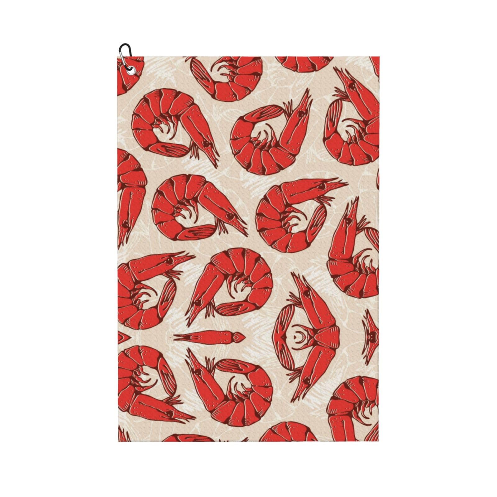 peiyeety Shrimps Microfiber Golf Towel with Carabiner Clip, 16x24 Inch Absorbent Waffle Weave Towel for Golf Bags