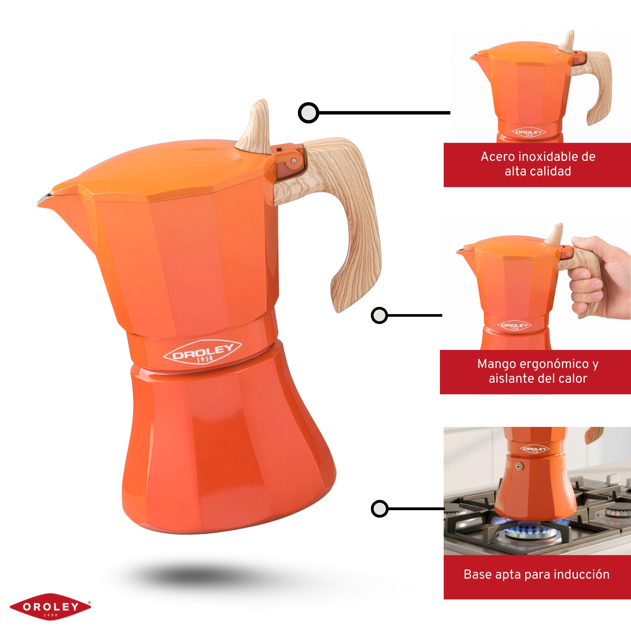 Oroley Cafetière italienne Petra 9 tasses orange aluminium