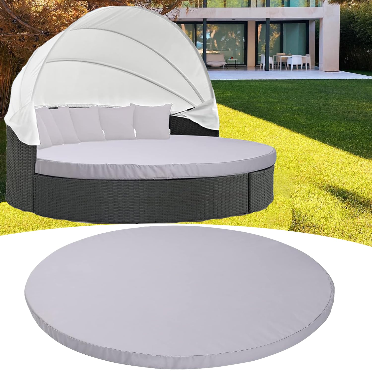 Housse de coussin de rechange ronde lit de soleil d'extérieur facile à installer, 167,6 cm, taille E