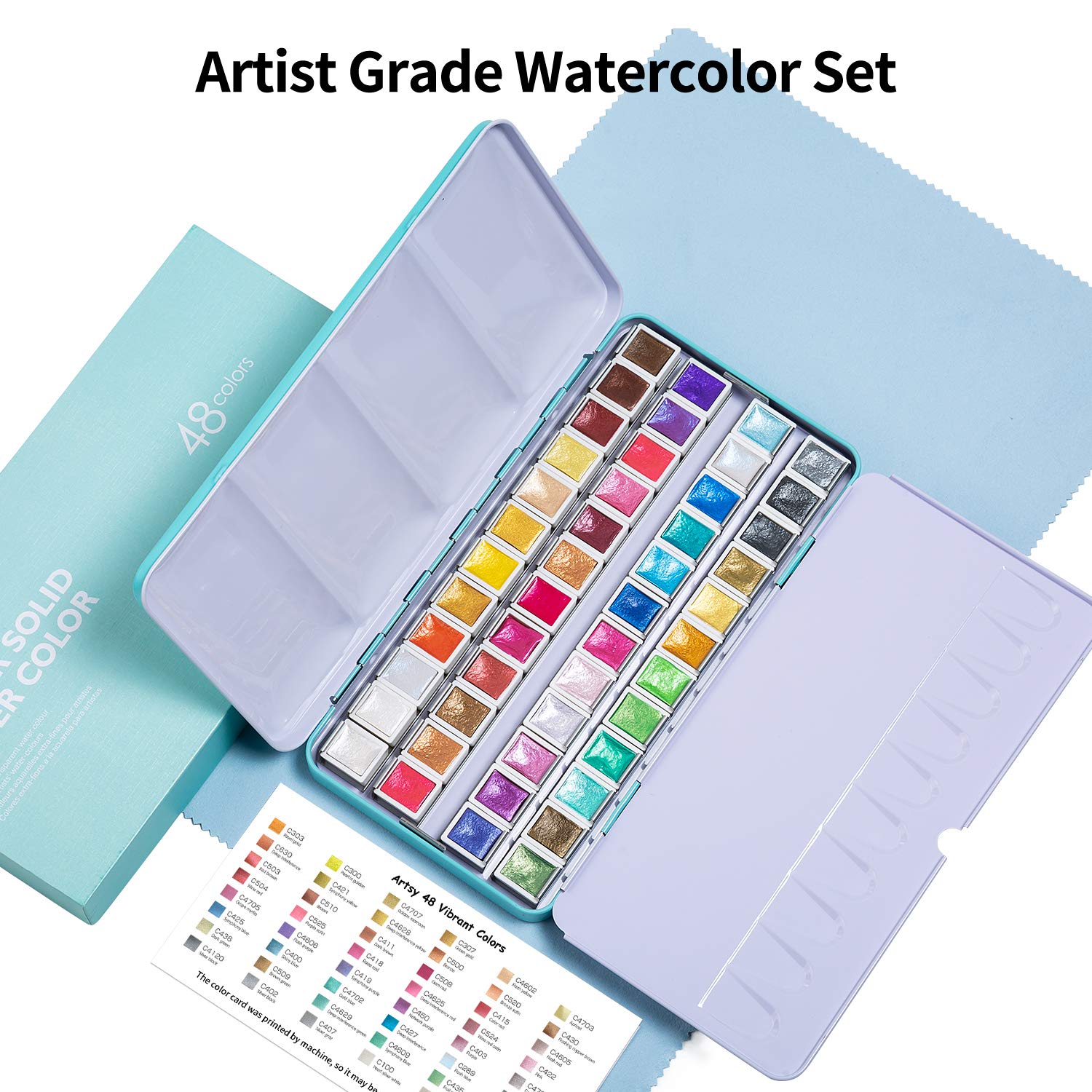 ARTSY Metallic Watercolor Paint Set 48 Glitter Colors in A Metal Case