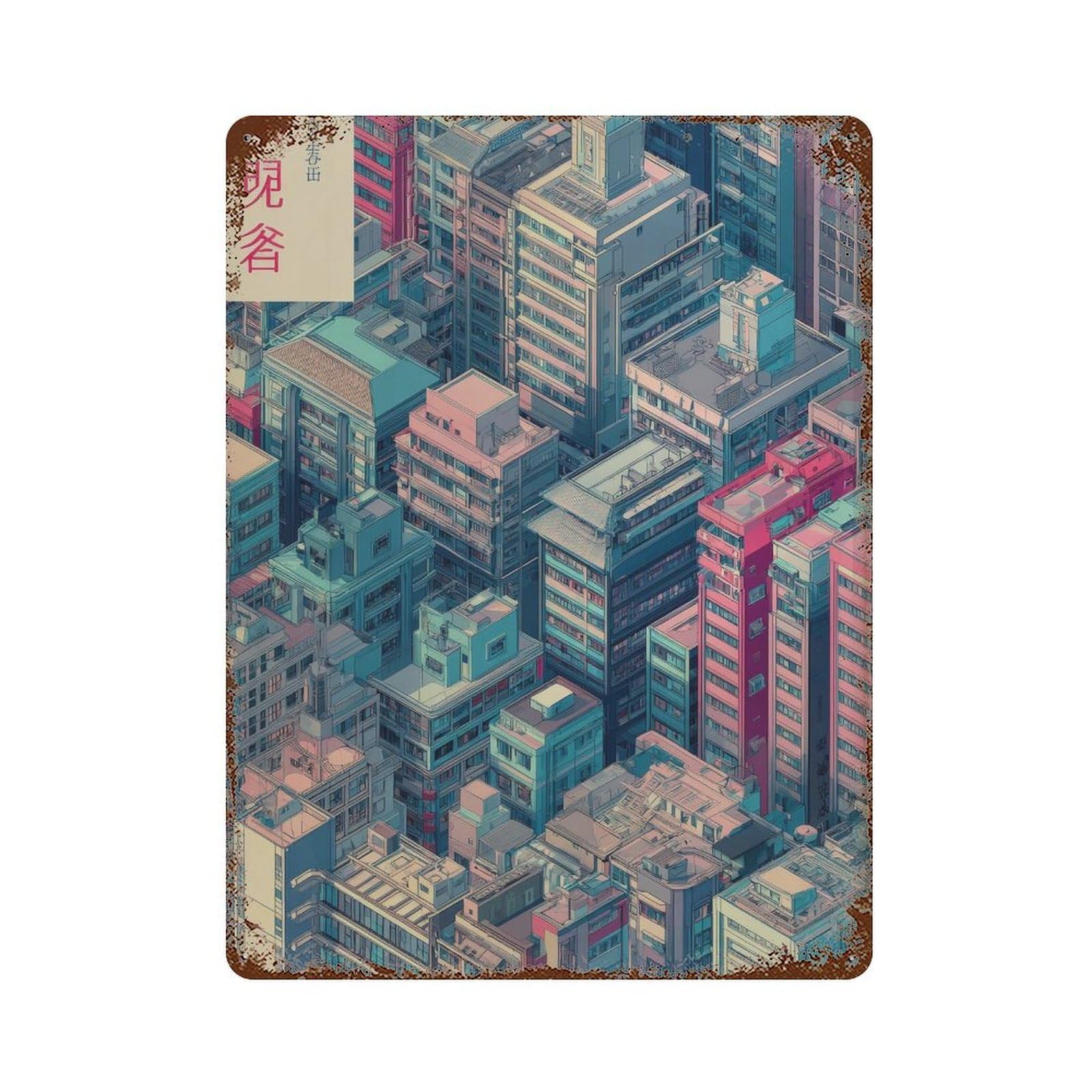 xiaoxiaoshen City Skyline. Isometric Futuristic Wall Decor Art Metal Tin Poster Modern Home Decor Art Home Bar Shop Decorations Vintage Sign 40x30cm