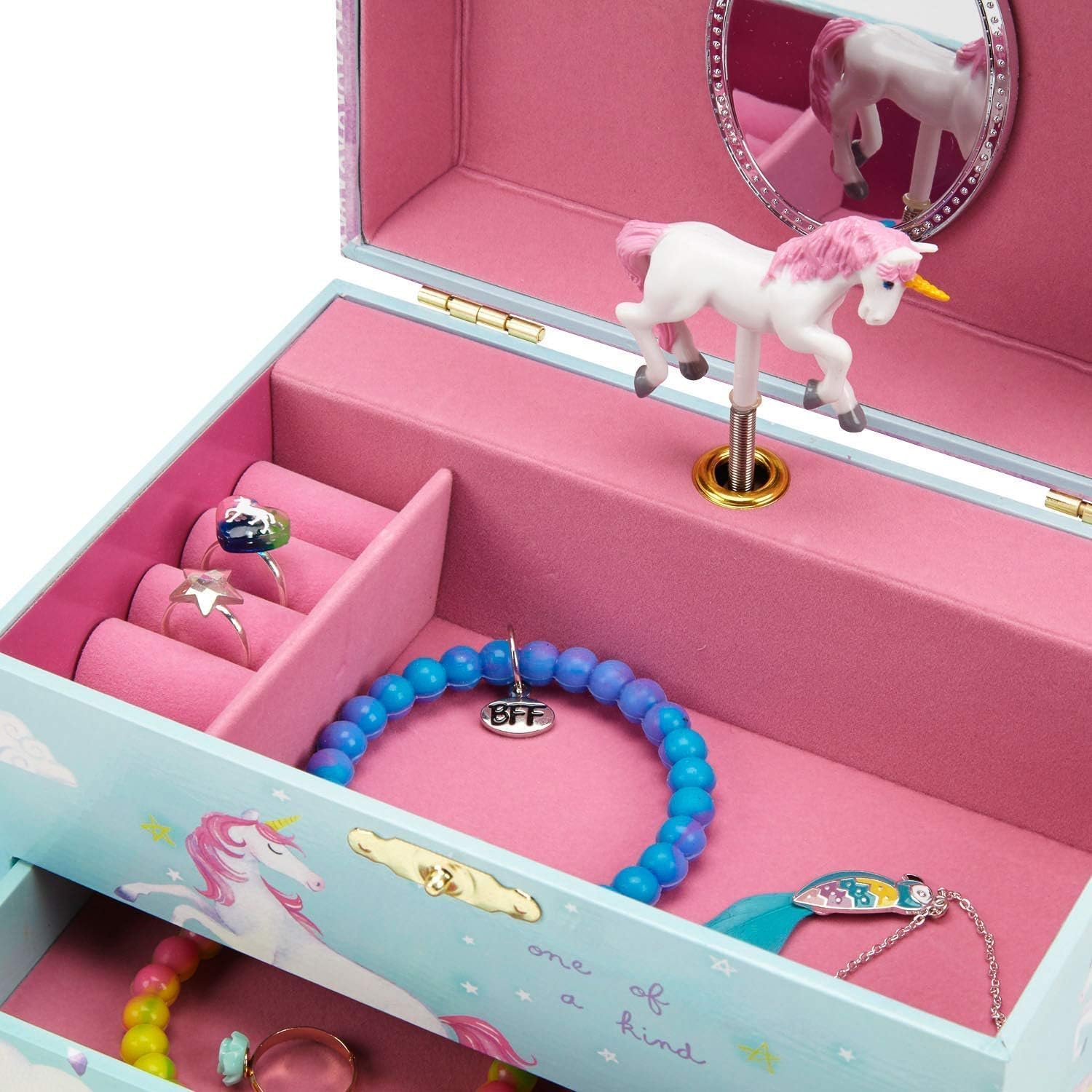 Jewelkeeper - Scatola Musicale Portagioie per Ragazze con Cassetto Estraibile, Decorazione Unicorno Arcobaleno - Melodia dell'Bel sognatore