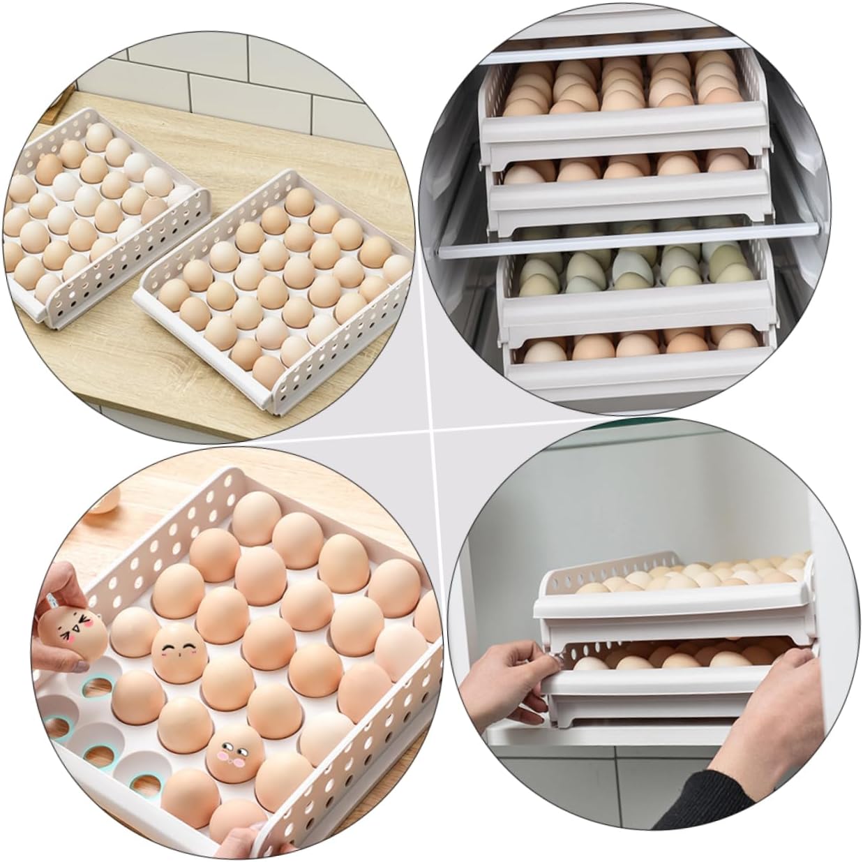 HOMSFOU Egg Crisper Refrigerator Egg Keeper Pull Shelf Storage Fresh Holder for Camping Housewarming