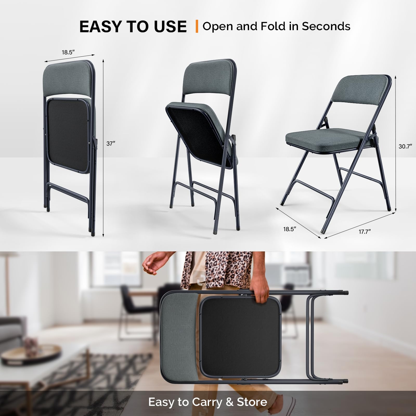 350 Lb Folding Chairs VINGLI Padded Folding Chairs With Thick Seat