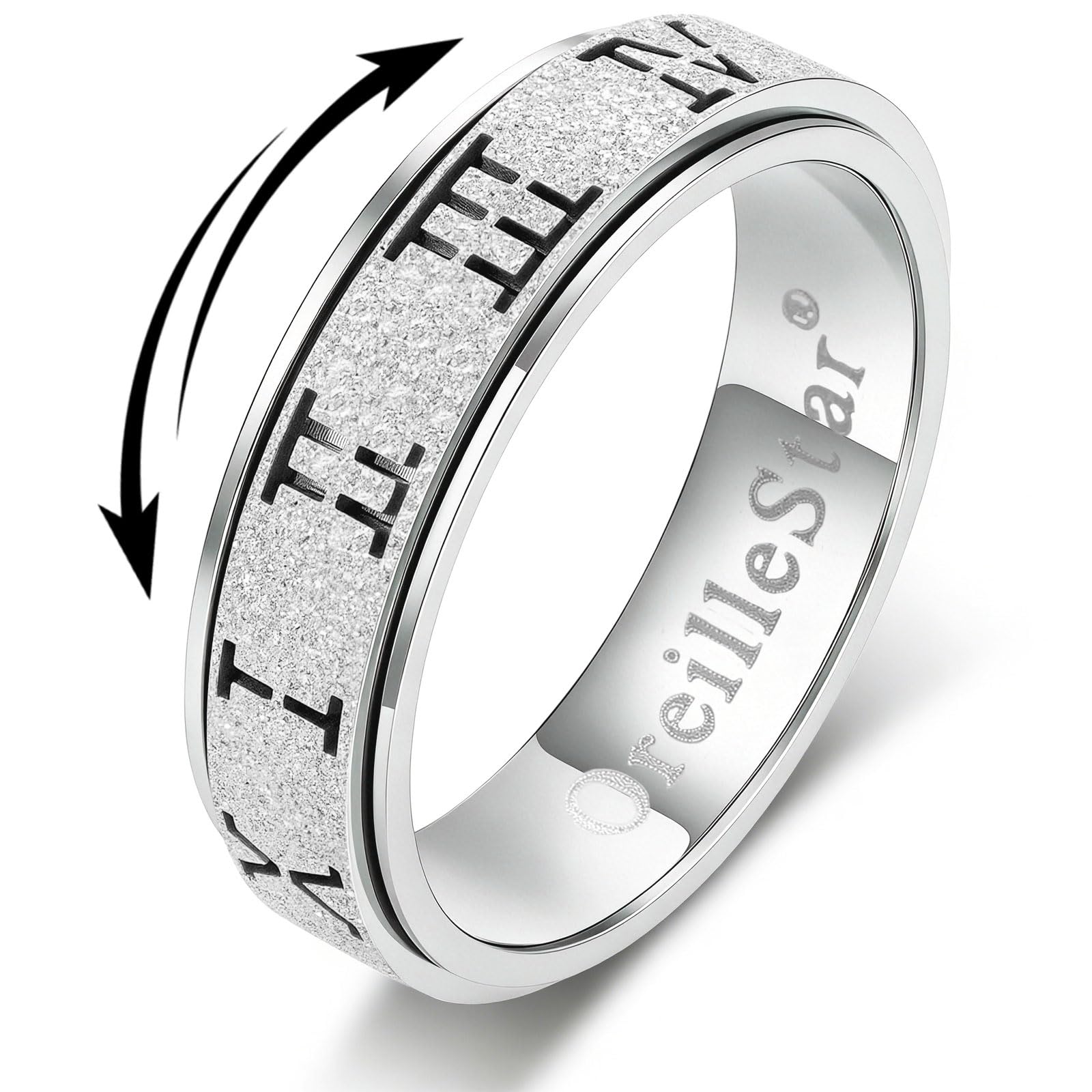 Anxiety Relief Fidget Ring for Women: Roman Numeral Spinner Thumb Ring Stainless Steel Toys Adults Fidgit Silver Gold Black Rainbow Rose Gold Bands Size 5 6 7 8 9 10 (Silver-Roman Numeral, 6)