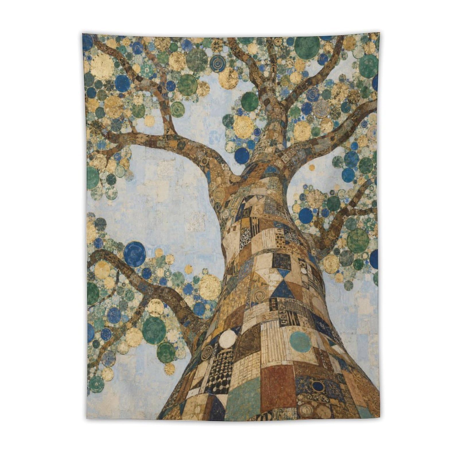 W7C8U2X3 Blue Dot Tree Wall Tapestry, Mosaic Style, Mosaic Art