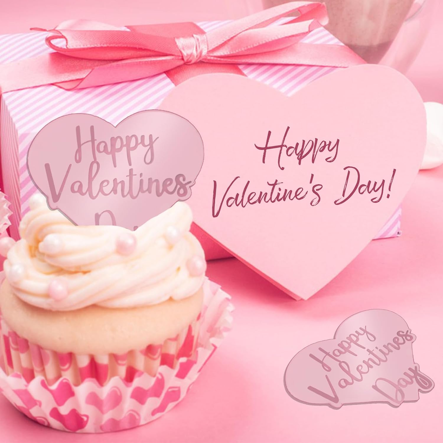 Valentine Colorful Cupcake Toppers,40Pcs Reflective Cake Dics Heart-Shaped Acrylic Cake Signs Mirror Cake Charms for Valentine's Day Gift Decor