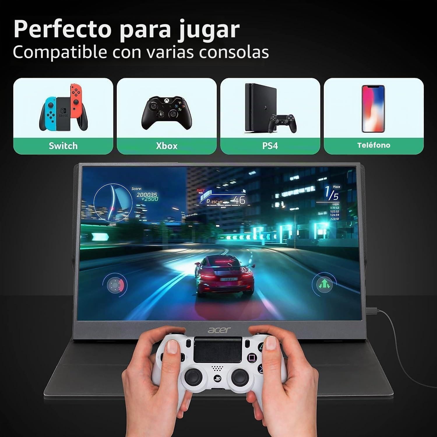 acer PM1 Monitor portátil FHD de 15.6 Pulgadas | Panel IPS | Diseño Ultrafino y Ultraligero | Mini HDMI x 1 y USB Tipo C x 2 entradas