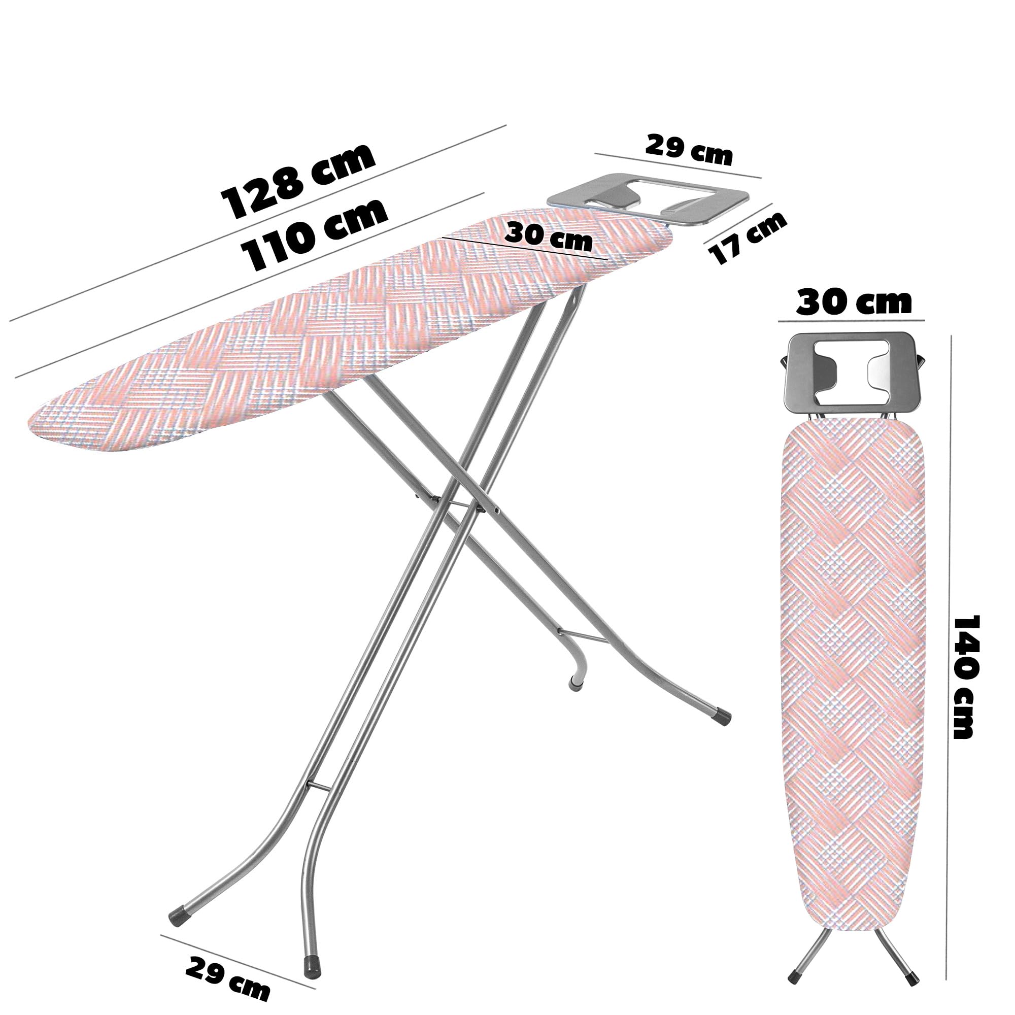 KADAX Table à Repasser 110x30 cm - Rose Saumon - pour Repasser Les Chemises en Petit Espace - Hauteur réglable avec Repose-Fer résistant à la Chaleur et Surface 3 Couches Anti-Vapeur