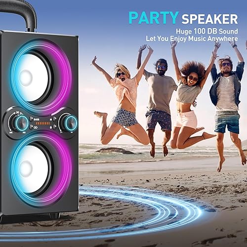 Miniatura 6 de Altavoces Bluetooth, 80 W (pico) inalámbrico TWS altavoz Bluetooth portátil, luces impulsadas por ritmo, altavoz estéreo de 100 dB con BassUp,