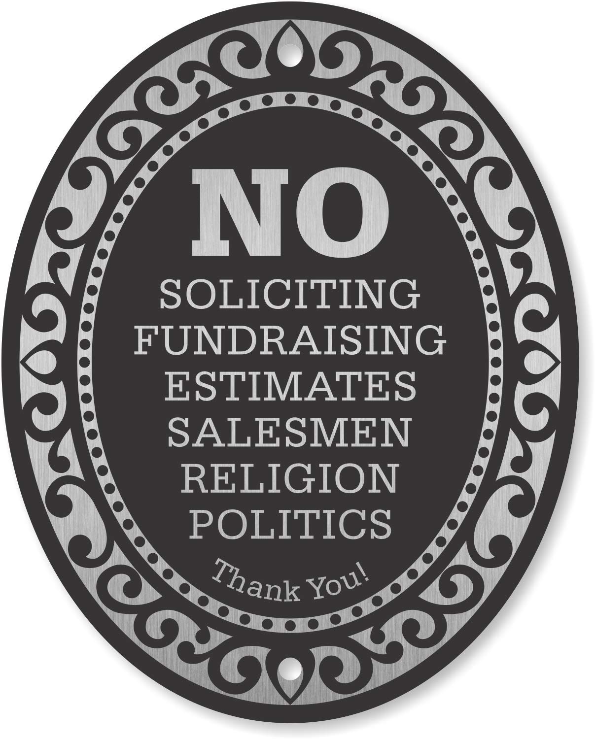 SmartSign Designer No Soliciting Sign for House - No Estimates, Salesmen, Thank You Sign for Door, Solid Aluminum, Adhesive Back, 4"x5" Small, Made in