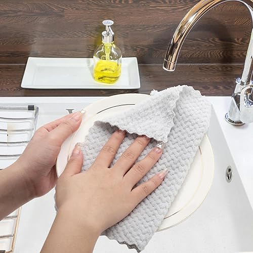 Miniatura 4 de AUOTKN Paquete de 20 paños de cocina de microfibra de vellón coral 99.9%, toallas de cocina reutilizables, paños de limpieza de secado rápido, súper