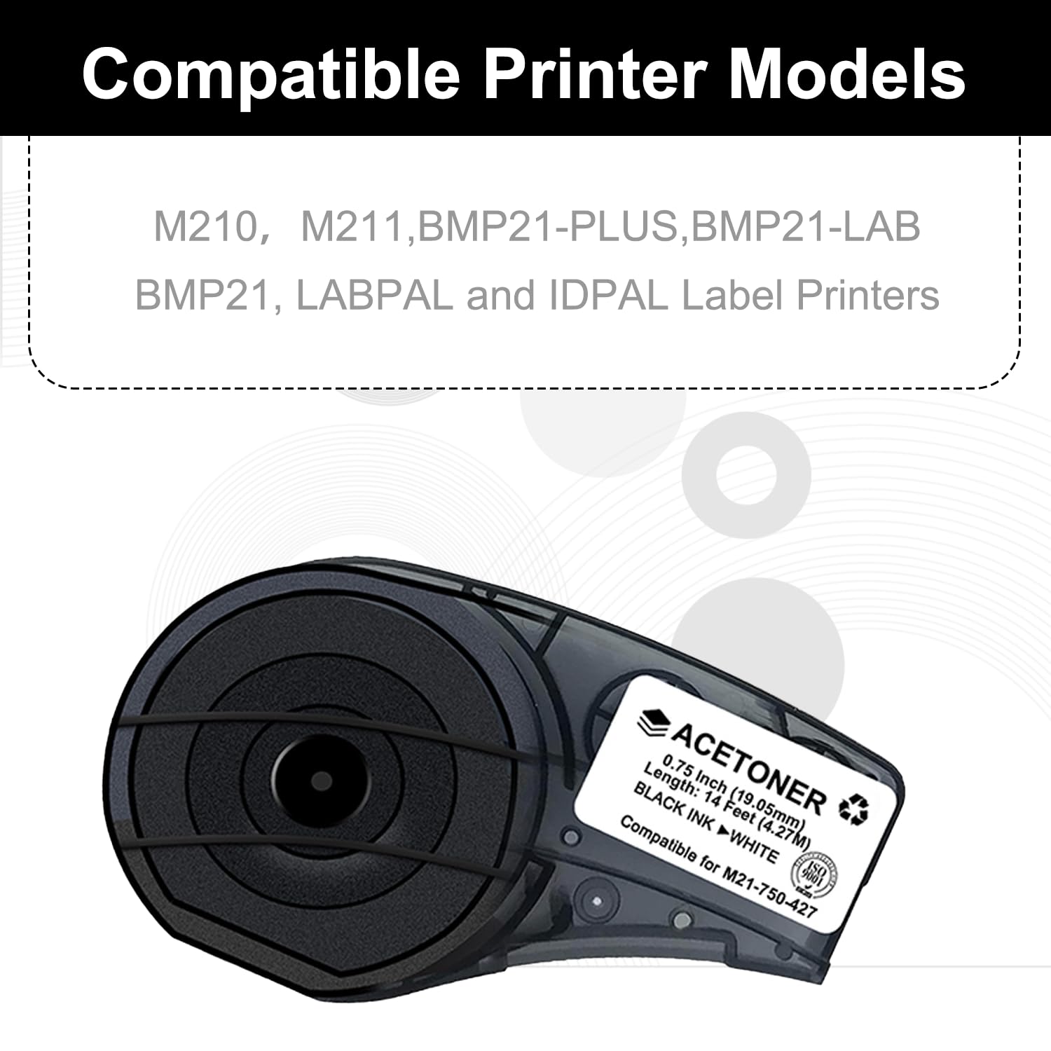 Confezione da 3 nastri adesivi autolaminanti compatibili M21-750-427, 19,05 mm x 4,27 m, filo in vinile e cavi per pannelli di controllo/quadri elettrici, nero su bianco