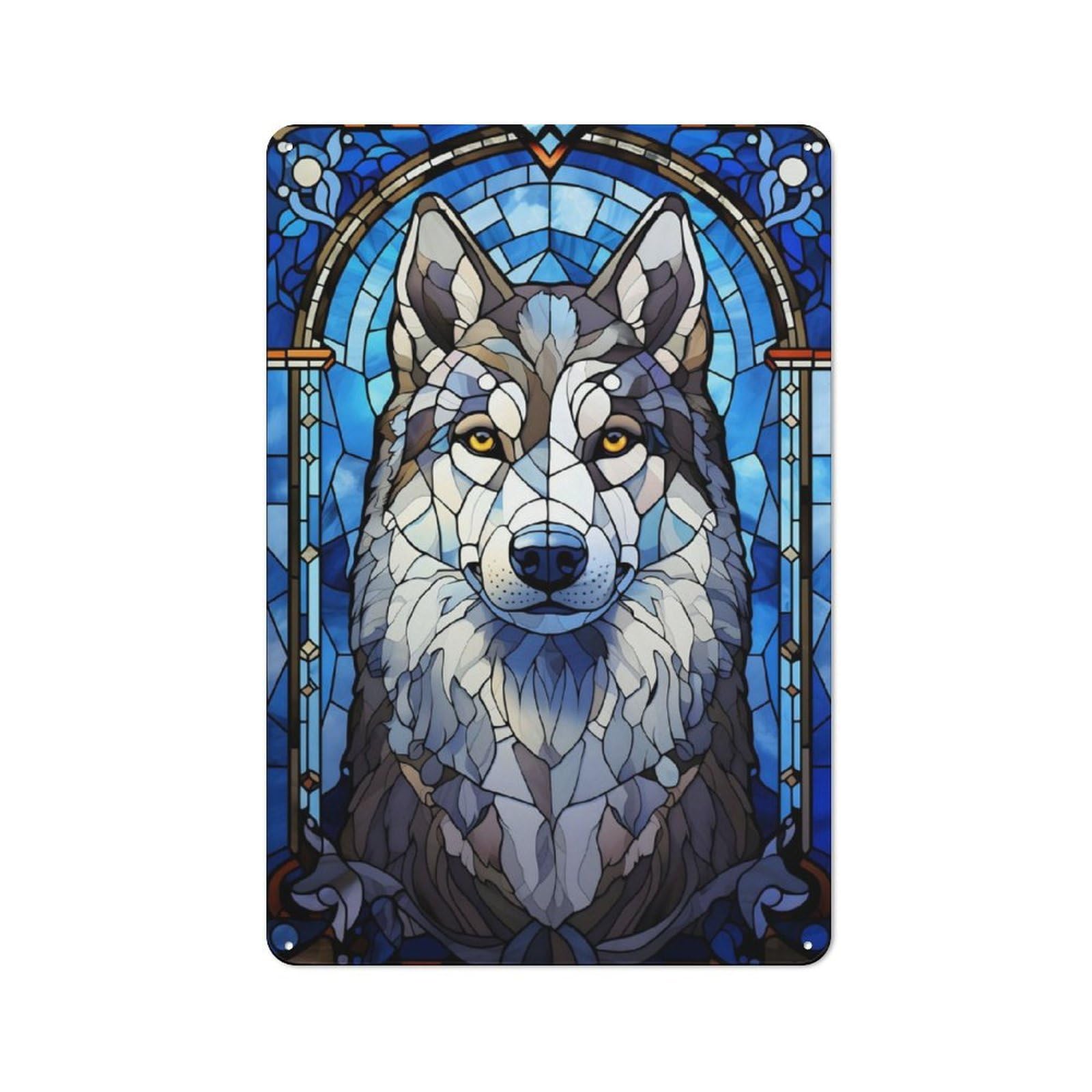 Junmoney Husky Dog Stained Glass Tin Wall Plaque 30X20cm With For Bar Or Restaurant, Housewarming Wall Decor For People Furnishing Bar And Restaurant