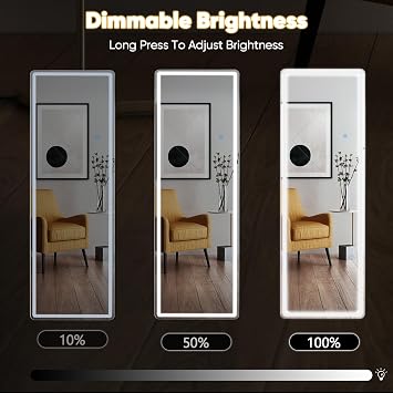 DUMOS 21x 64 LED Full Length Mirror with Lights, Lighted Floor Full Body Mirrors with 3 Color Lighting, Wall Mounted Stand Mirror for Bedroom, Dressing Room, Living Room, Bathroom