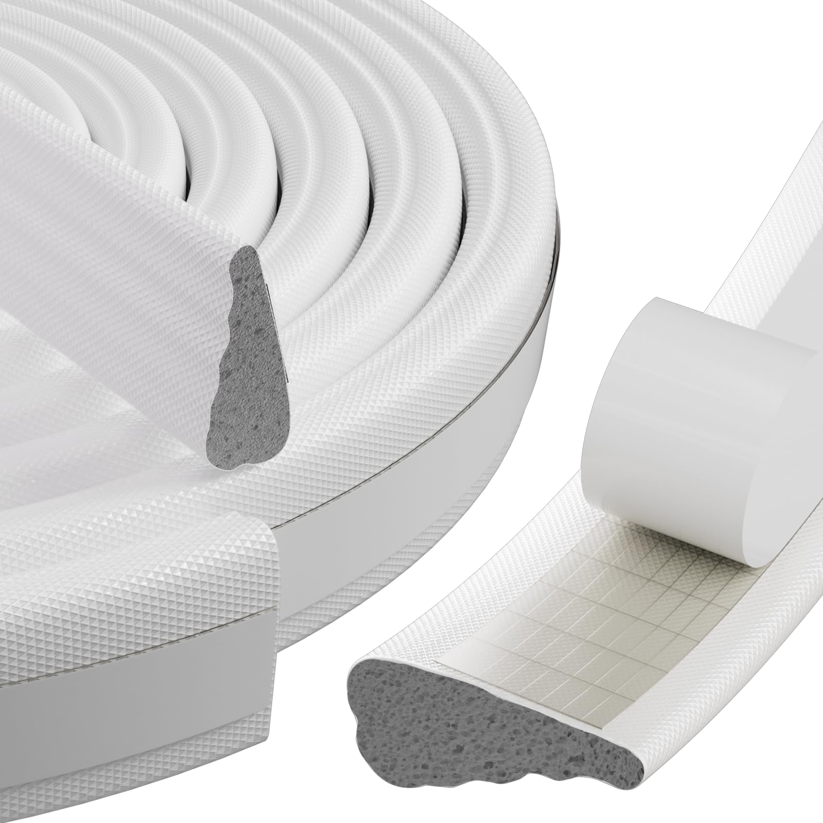 Photo 1 of 196" Wedge Weather Stripping Door Seal Strip for Door Frame & Window,Self Adhesive Window Insulation Draft Stopper Seal for Winter,Gray Foam Door Gap Filler for Soundproofing Light Blocker,White