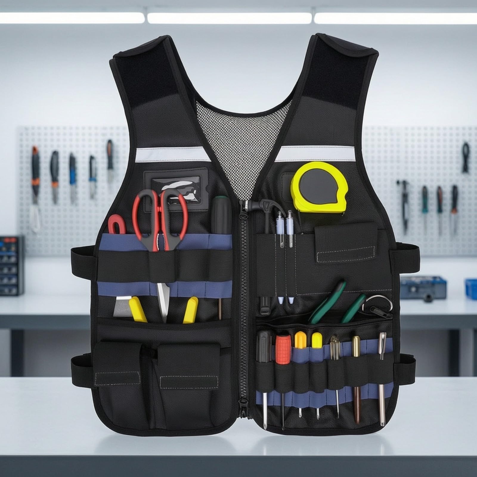 LOVIVER Chaleco Herramientas Ajustable Ropa | Chaleco Portaherramientas, Ligero, para construcción, Talleres, Reparaciones Domésticas, Electricistas