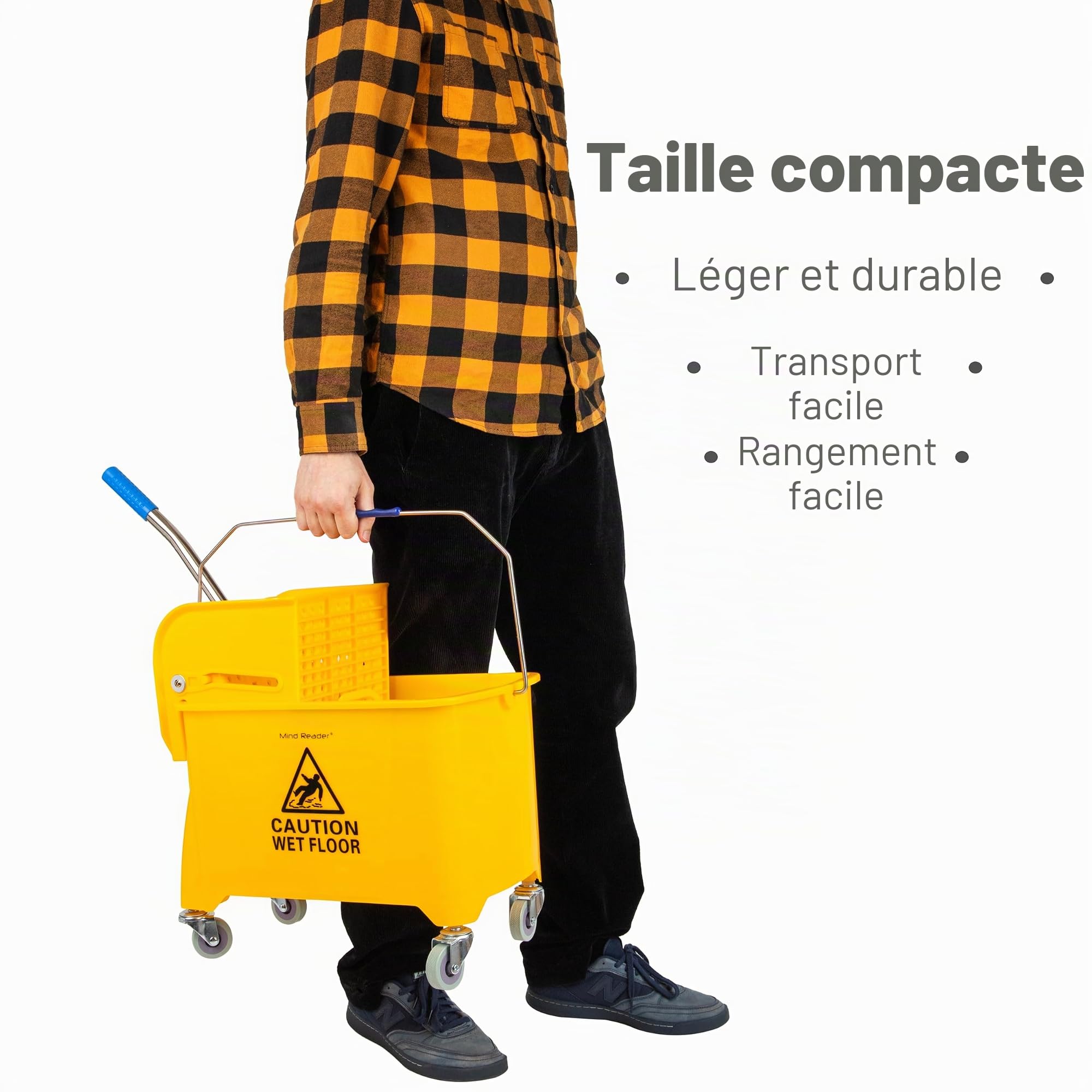 Mind Reader Seau à Franges Mobile Robuste avec essoreur vers Le Haut, capacité de 22 litres, 41 x 27 x 62 cm (L x l x H), Jaune