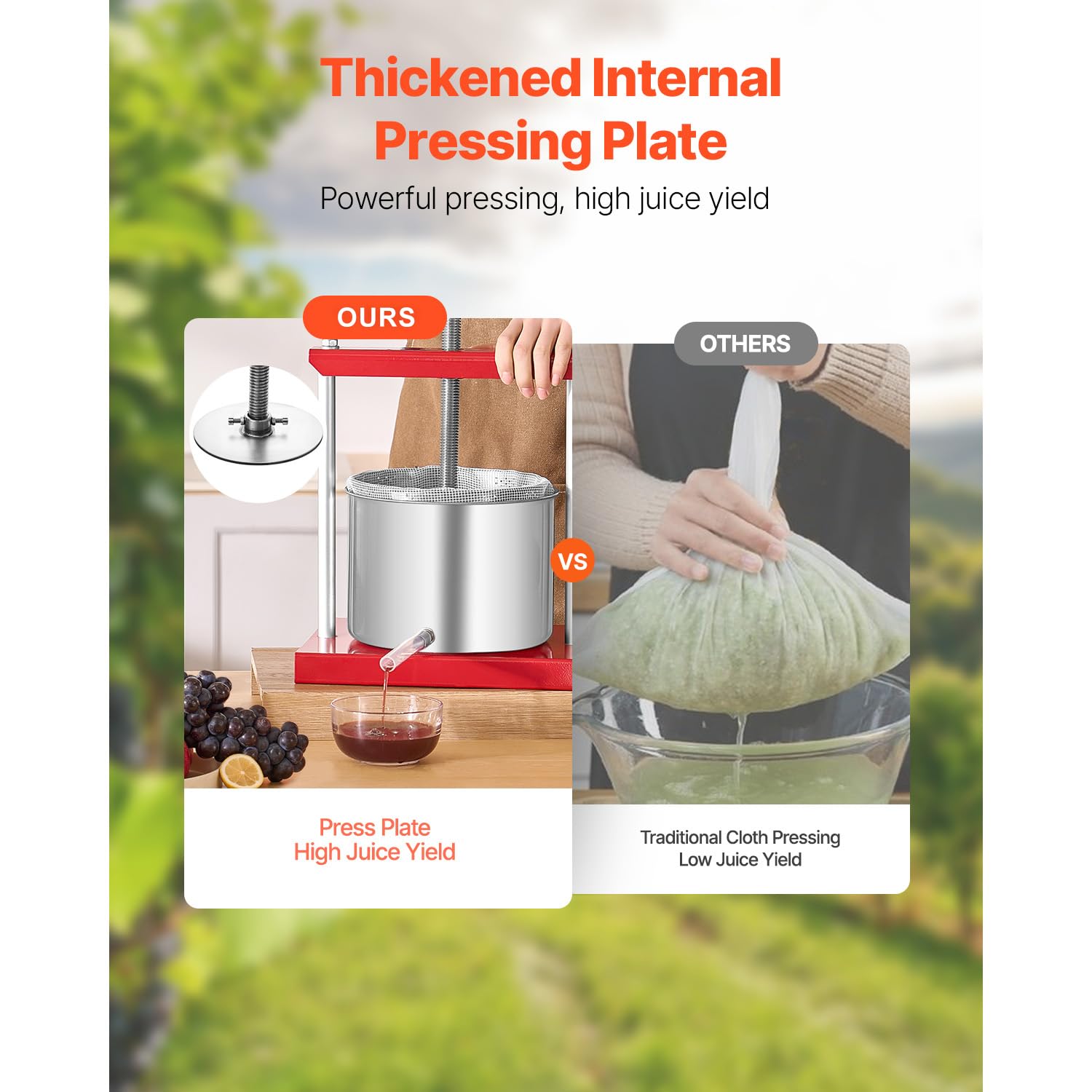 Happybuy 1.6 Gal/6L Fruit Wine Press with 2 Stainless Steel Barrels, Manual Juice Maker for Cider, Apple, Grape, and Olive Oil, Perfect for Home and Outdoor Kitchen Use