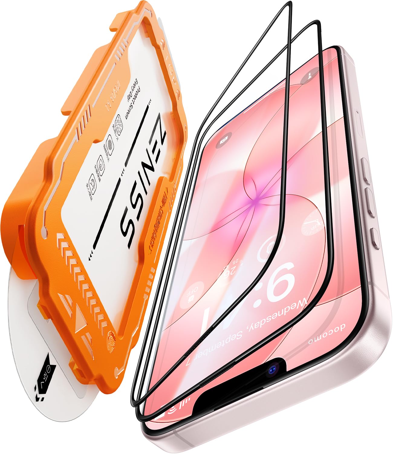 iphone 17e ガラスフィルム 用 【米軍No.1規格航空材料&独創的なガイド枠】 2枚セット いphone17e 保護フィルム 全面保護 最強硬度10H 耐衝撃 气泡なしZeniss 自動吸着 貼付け簡単 iphone17eフィルム 超クリア画質 高光沢 ブルーライトカット 目の疲れ軽減 強化ガラス アイフォン17e 携帯フィルム 指紋防止 破損防止 飛散防止 超フィット感 極細黒縁あり 6.1インチ