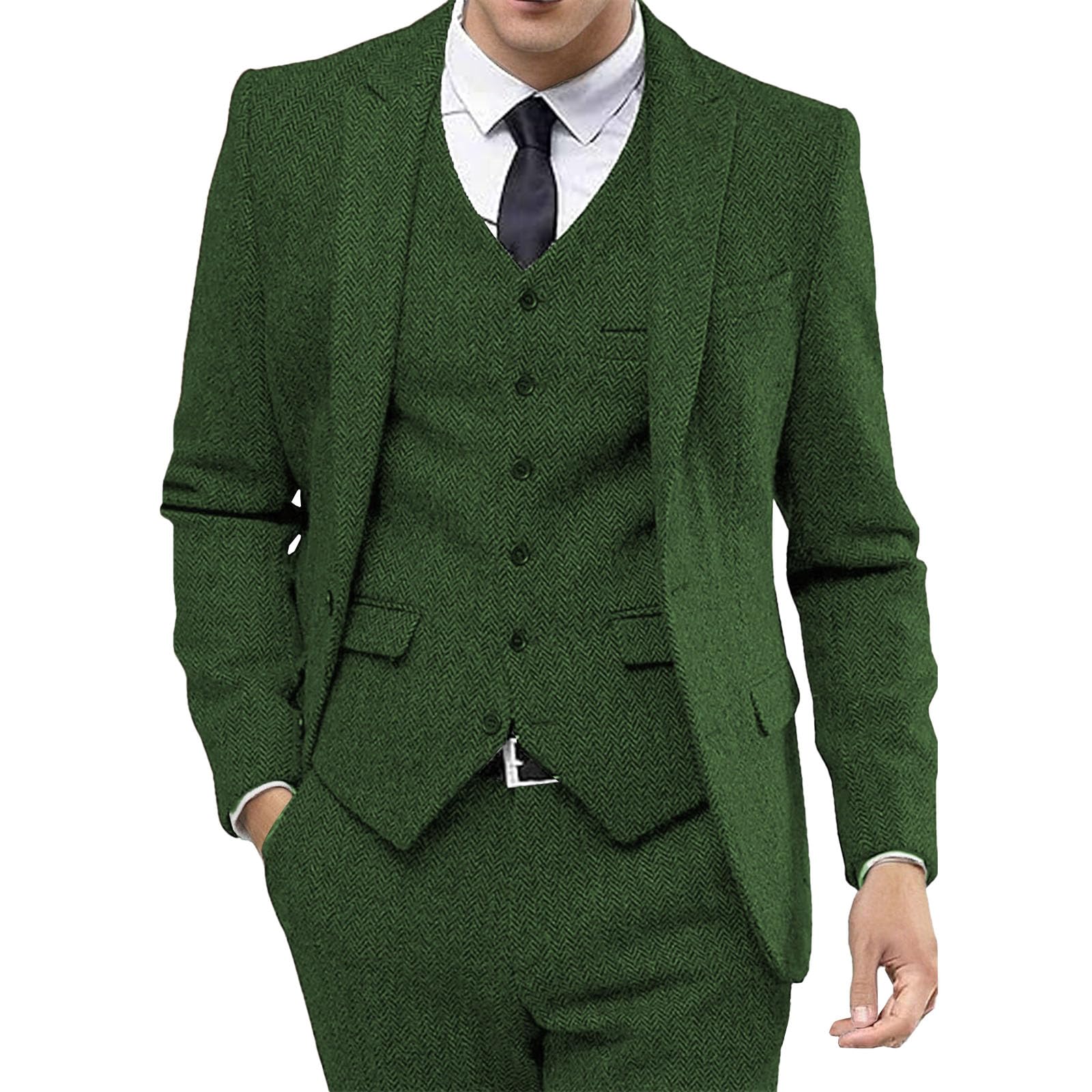 Abito da Uomo in Tweed retrò, Smoking da Sposa, Abito Ballo, 3 Pezzi, Giacca, Gilet e Pantaloni