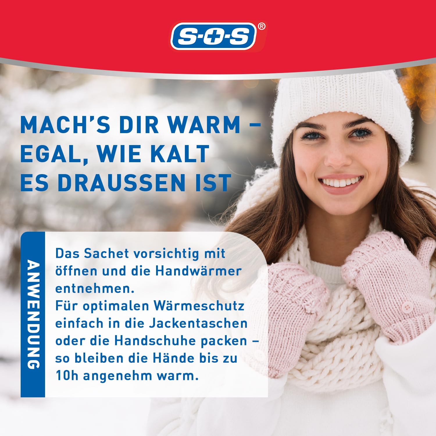 SOS Handwärmer 20 Paar (40 Stück) – Einweg-Wärmepads für bis zu 10 Stunden Wärme – Flexibel und weich – Ideal für Spaziergänge, Sport und kalte Tage – Passt in Jackentasche & Handschuh