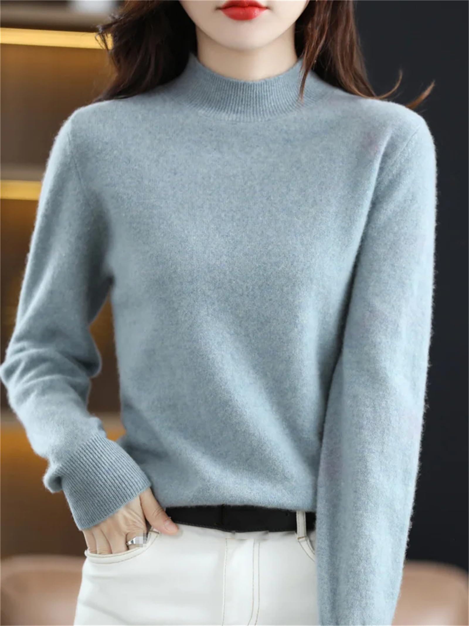 Autunno Inverno 100% Lana Merino Maglioni Donna Manica Lunga Mezzo Turtleneck Maglione Lavorato A Maglia Pullover In Cashmere
