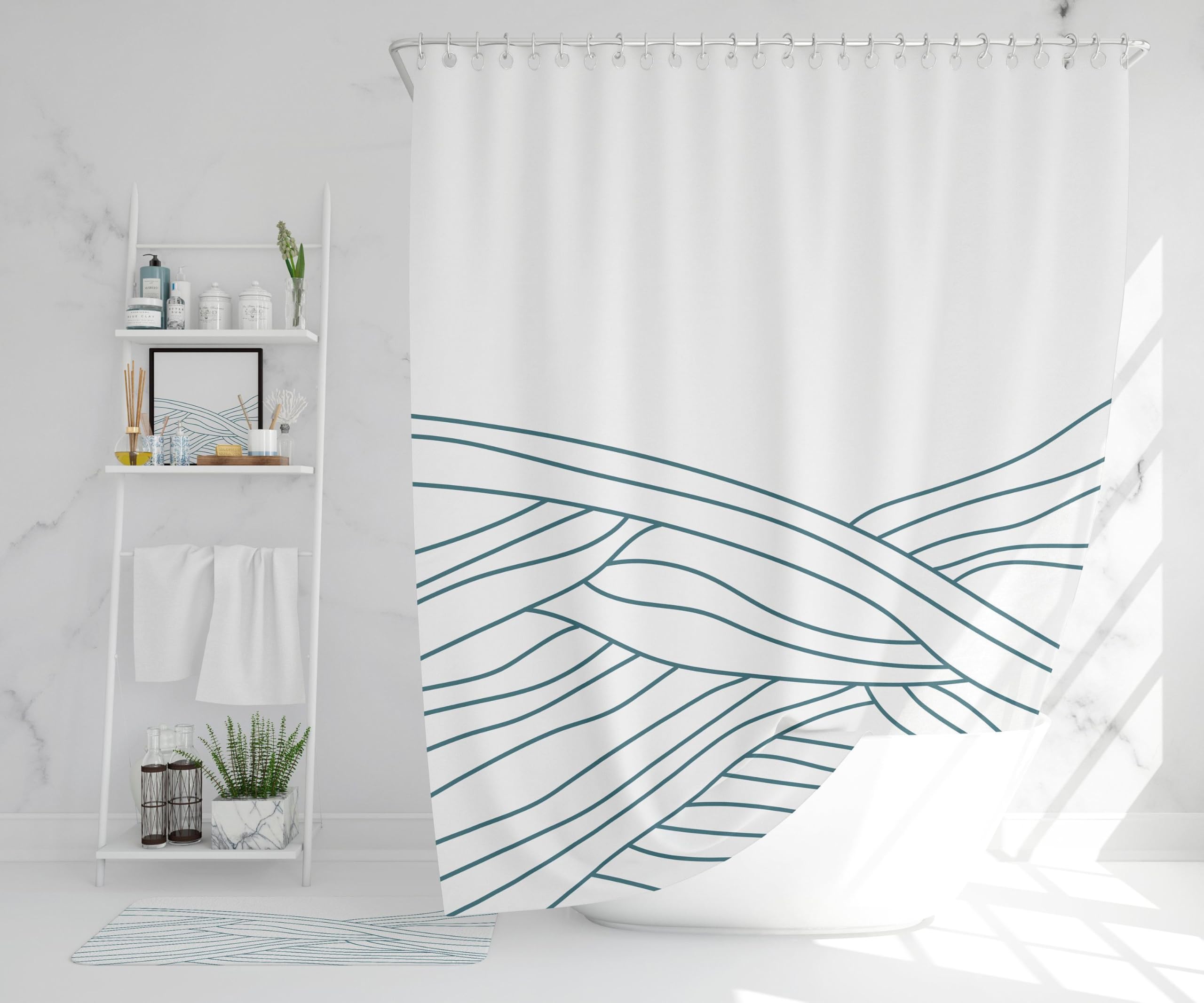 Rideau de Douche Minimaliste,Style Abstrait,Moderne et Simple,Extra Long et sur Mesure,Dimensions : 240 x 198 cm (l x H) avec 12 Crochets.