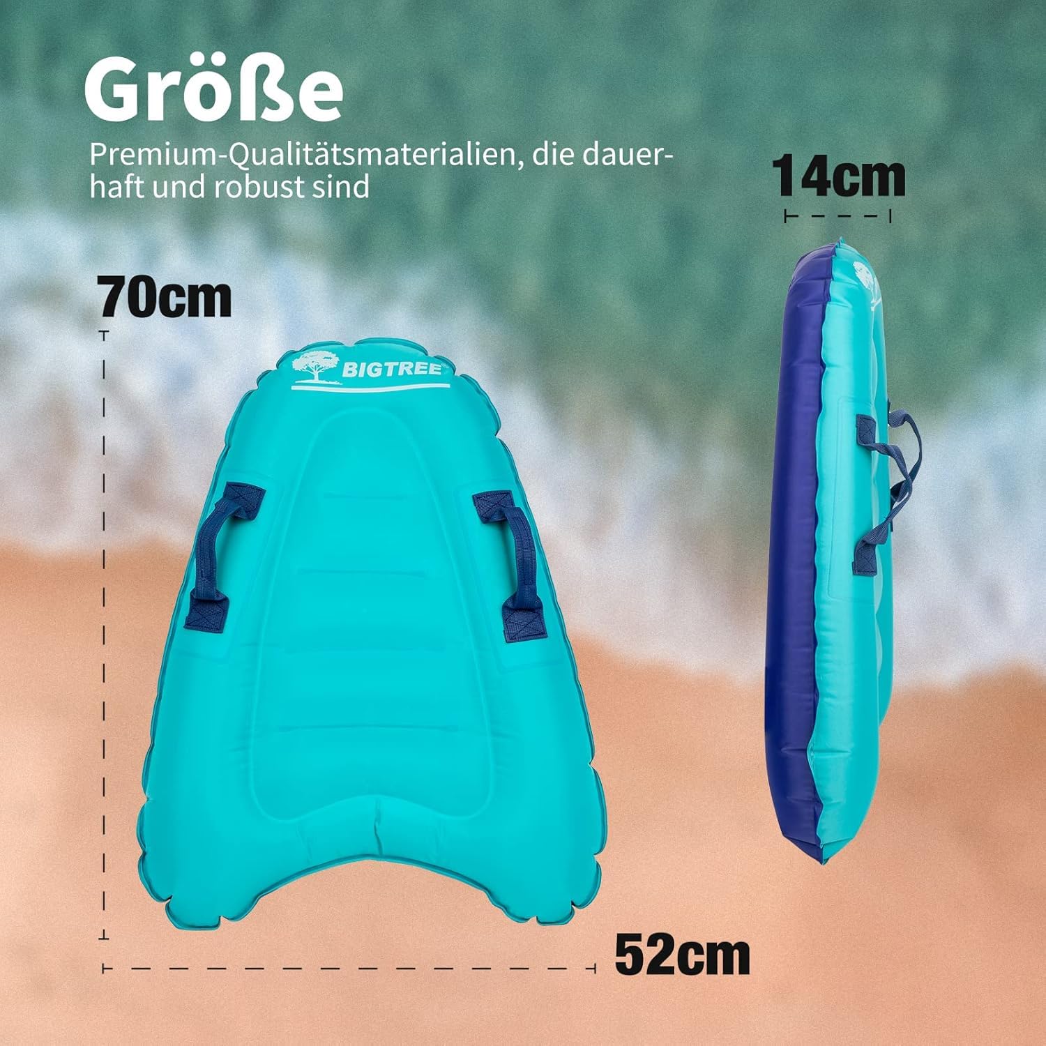 BIGTREE Bodyboard Planche de surf gonflable légère et portable avec poignées, bodyboards souples pour la natation, tapis d'apprentissage, convient pour plusieurs scénarios